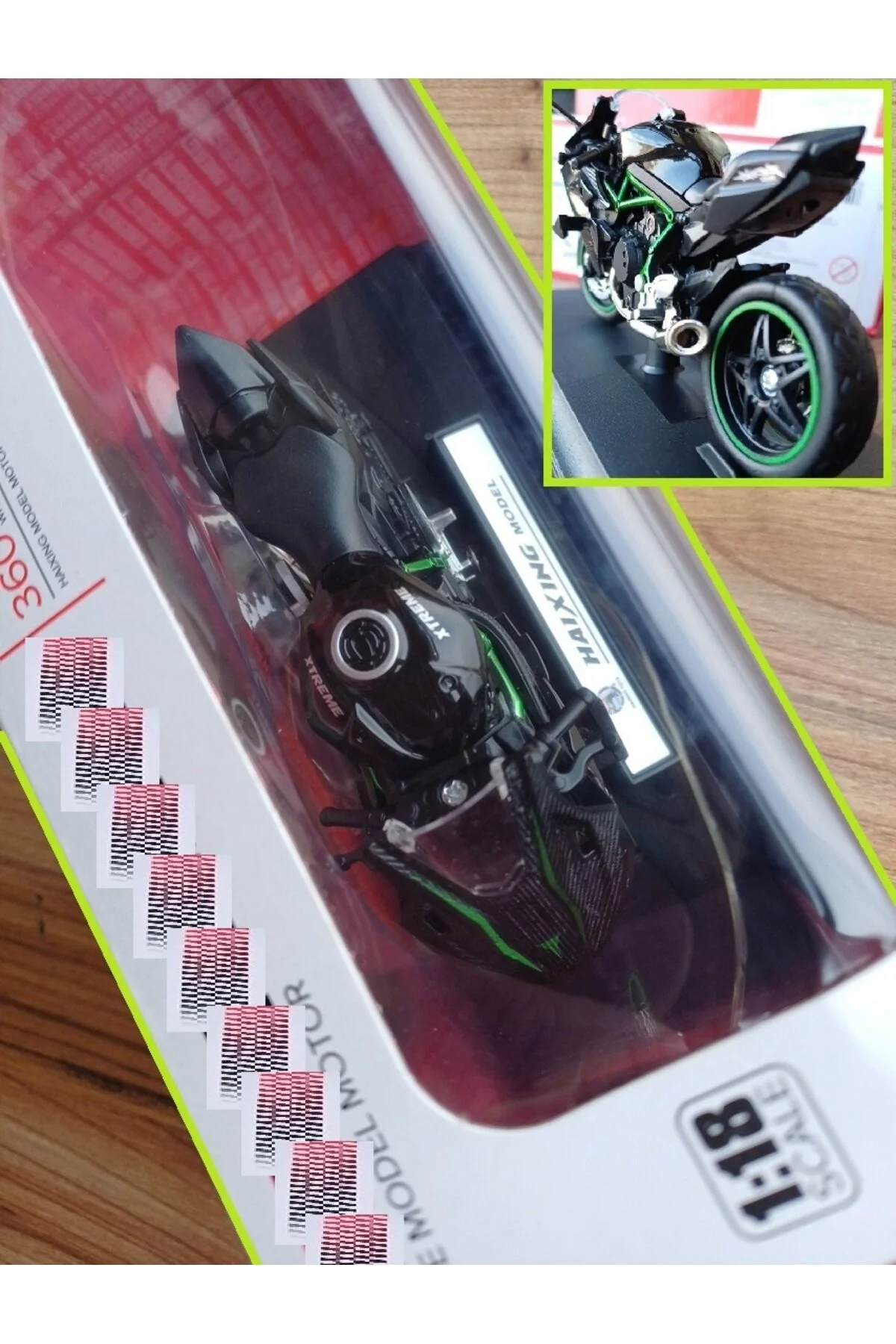 ماشین اسباب بازی موتور سیکلت کاوازاکی نینجا ZX6R مدل 110 میلی متری مجموعه فلزی + پایه OYUNCAKSAHİLİ