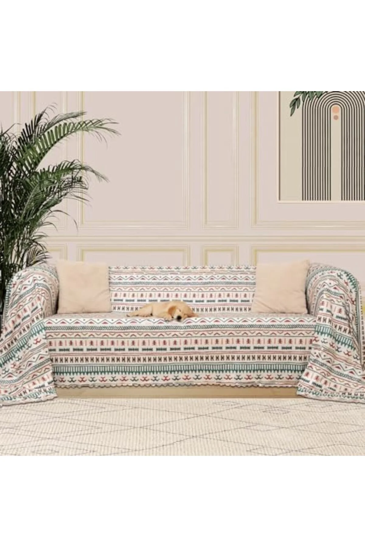 روکش مبل CONCEPT HTPSHOPMX SOFTMICRO BOHO با طرح صندلی میکروفیبر الگوی قومی و شال SLUSS STOREMAX