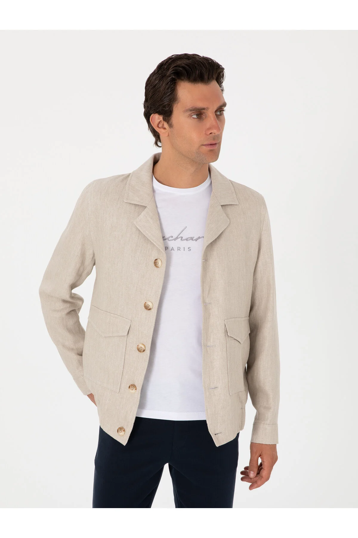 کاپشن BEIGE SLIM FIT 100 ٪ کت کتانی 50300082 VR011 کاشارل Cacharel