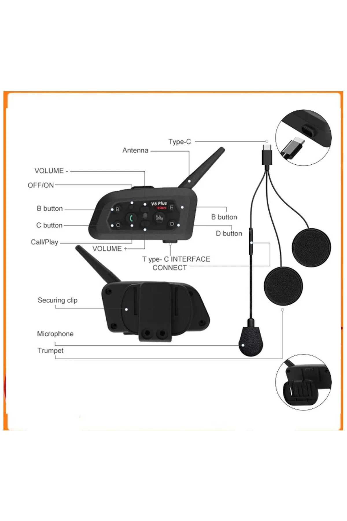 اینترکام V6 به علاوه کلاه ایمنی موتور سیکلت ضد آب 1200 متر BDKSTORE