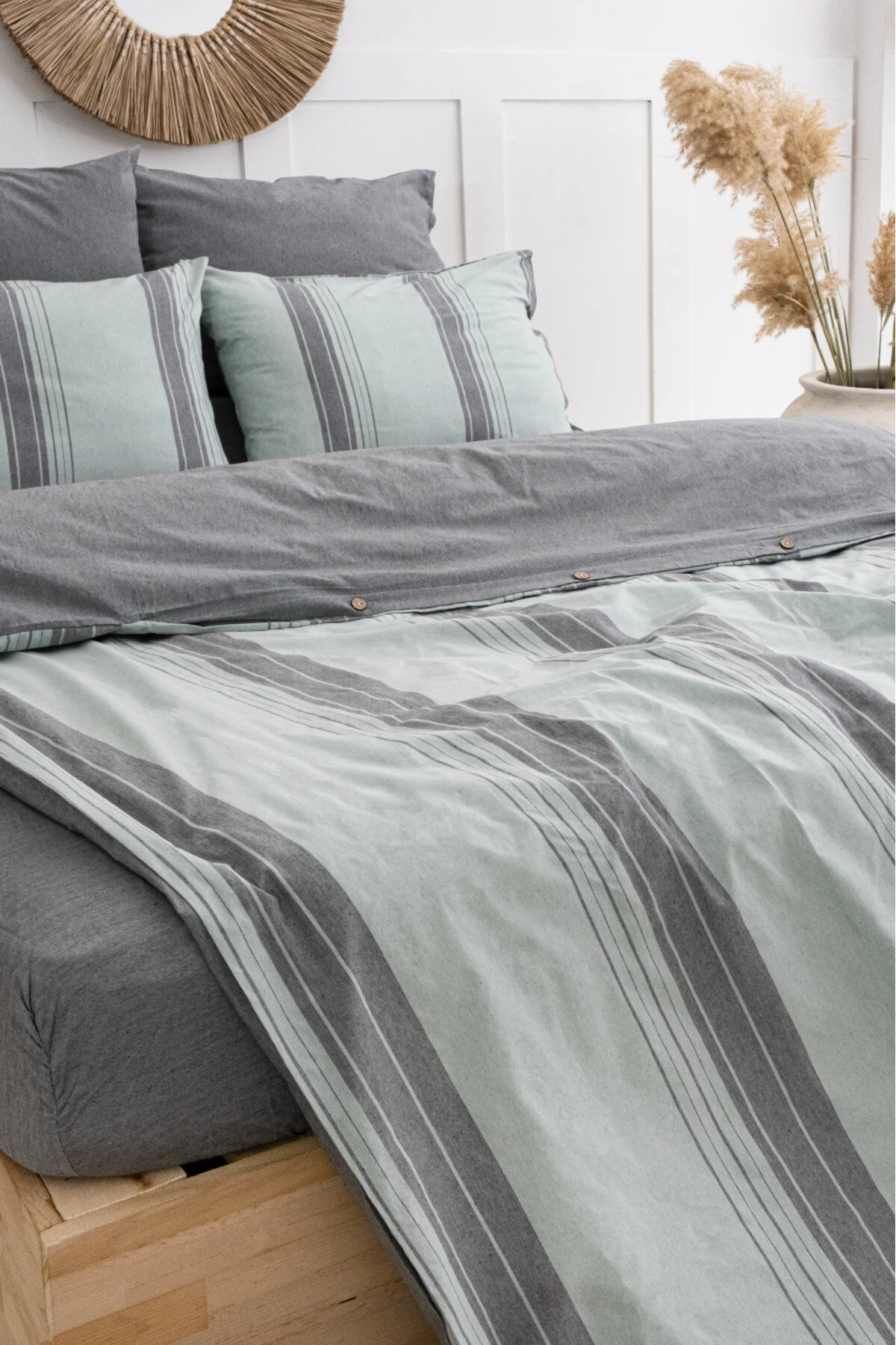 کاور لحاف دو نفره HARMONY HUES YARN PAINTED NATURAL DOUBLE DUVET COVER با ورق BESTİNA GOLD