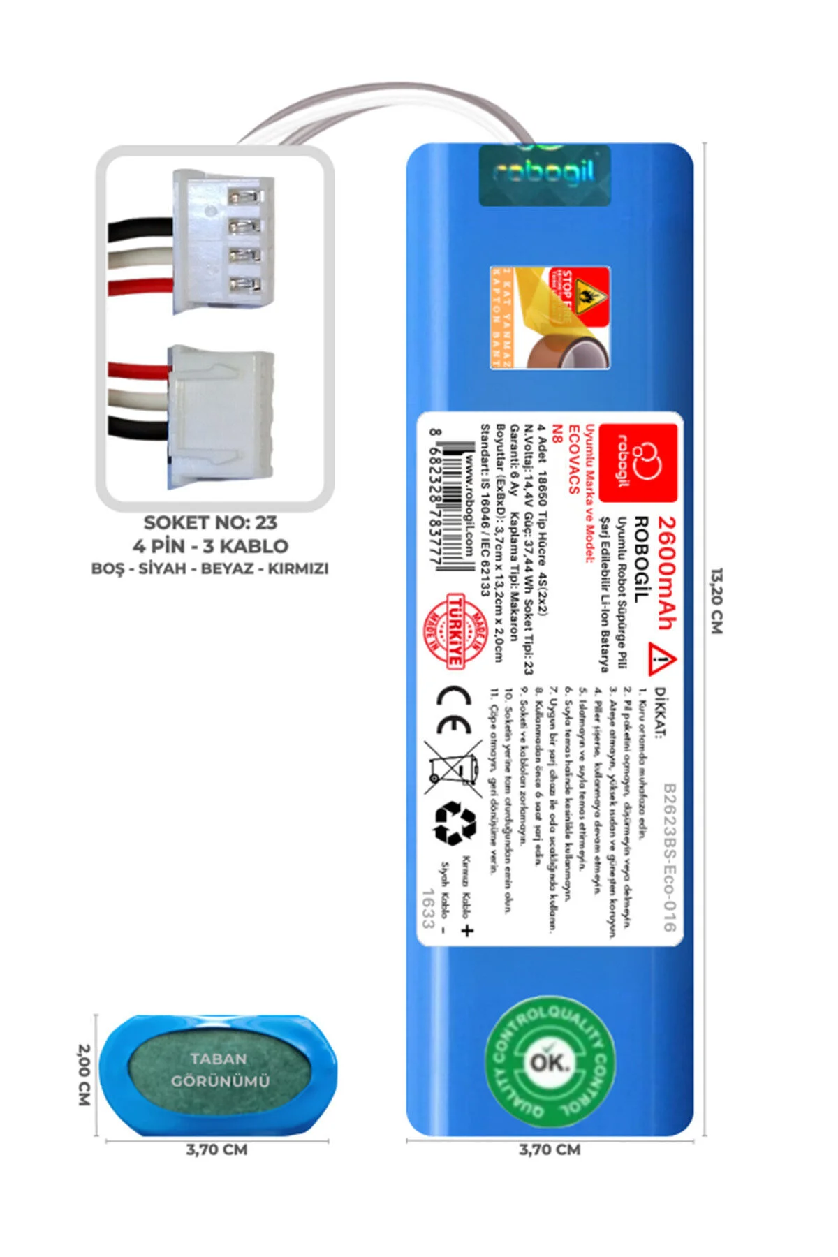 باتری و شارژر ربات جاروبرقی سازگار با ECOVACS N8 2600MAH B2623BS ECO 016 Robogil