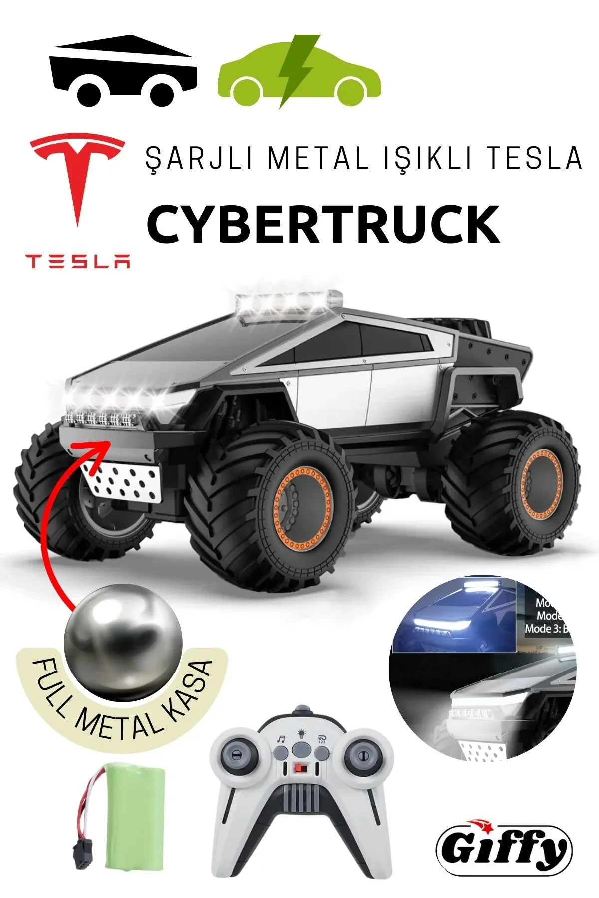 خودروی کنترل از راه دور اسباب بازی شده TESLA CYBERTRUCK FULL METAL CASE دید واقع بینانه با نور حاکم SCOWETTO