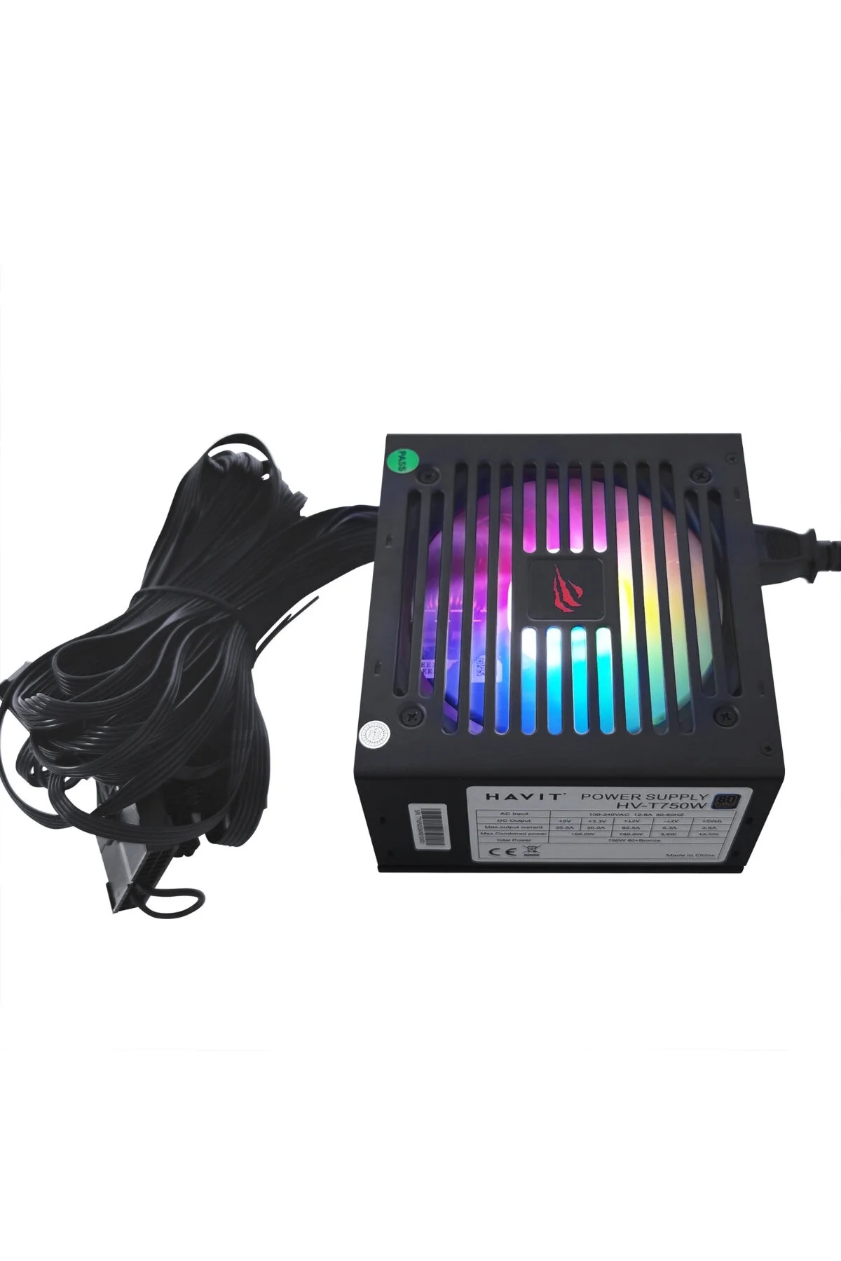 منبع تغذیه PSU GAMENOTE HV T750W RGB 80 PLUS برنز خاموش و با کارایی بالا راندمان Havit