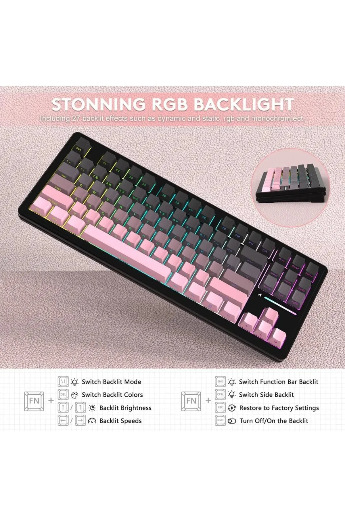 کیبورد مخصوص بازی ATTACK SHARK M87 PROV2 HOTSWAP JADE SWITCH مکانیکی RGB TRIPLEMODE PROFESSIONAL GAMING PLAYER DarkRage