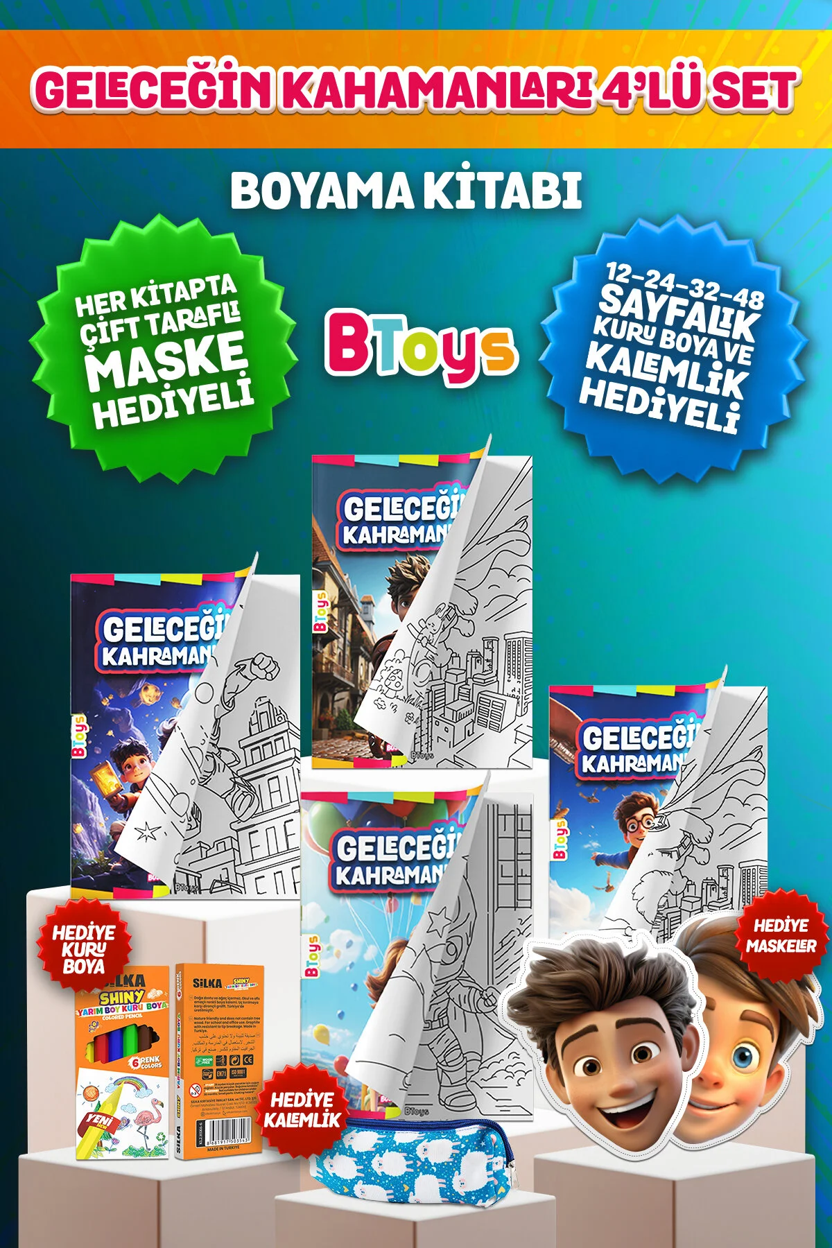کتاب های رنگ آمیزی مجموعه قهرمانان آینده خشک ماسک و هدیه جعبه مداد BToys