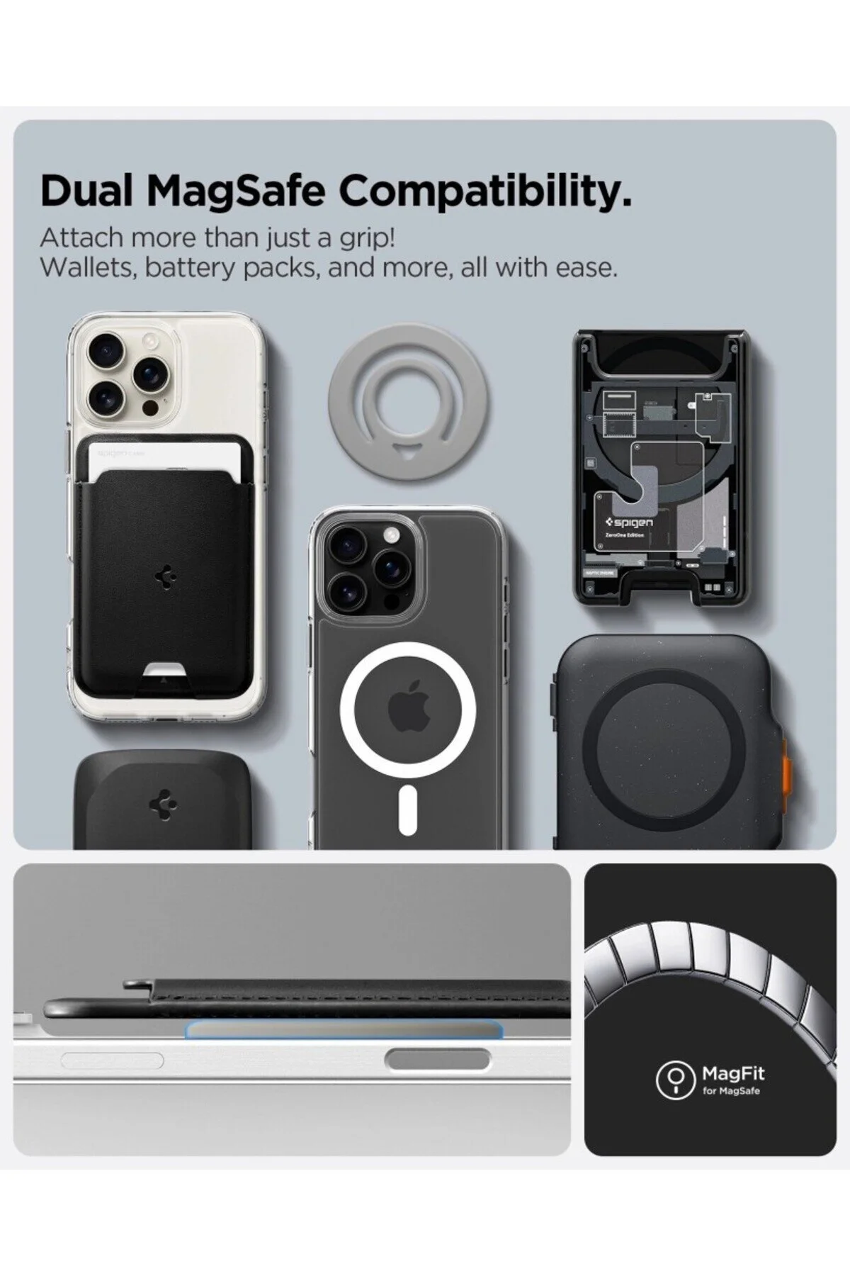 کاور و قاب نگهدارنده تلفن مغناطیسی MAGFIT DUAL POP برای IPHONE RING GREY با MAGSAFE OM105 AMP08887 اسپیگن Spigen
