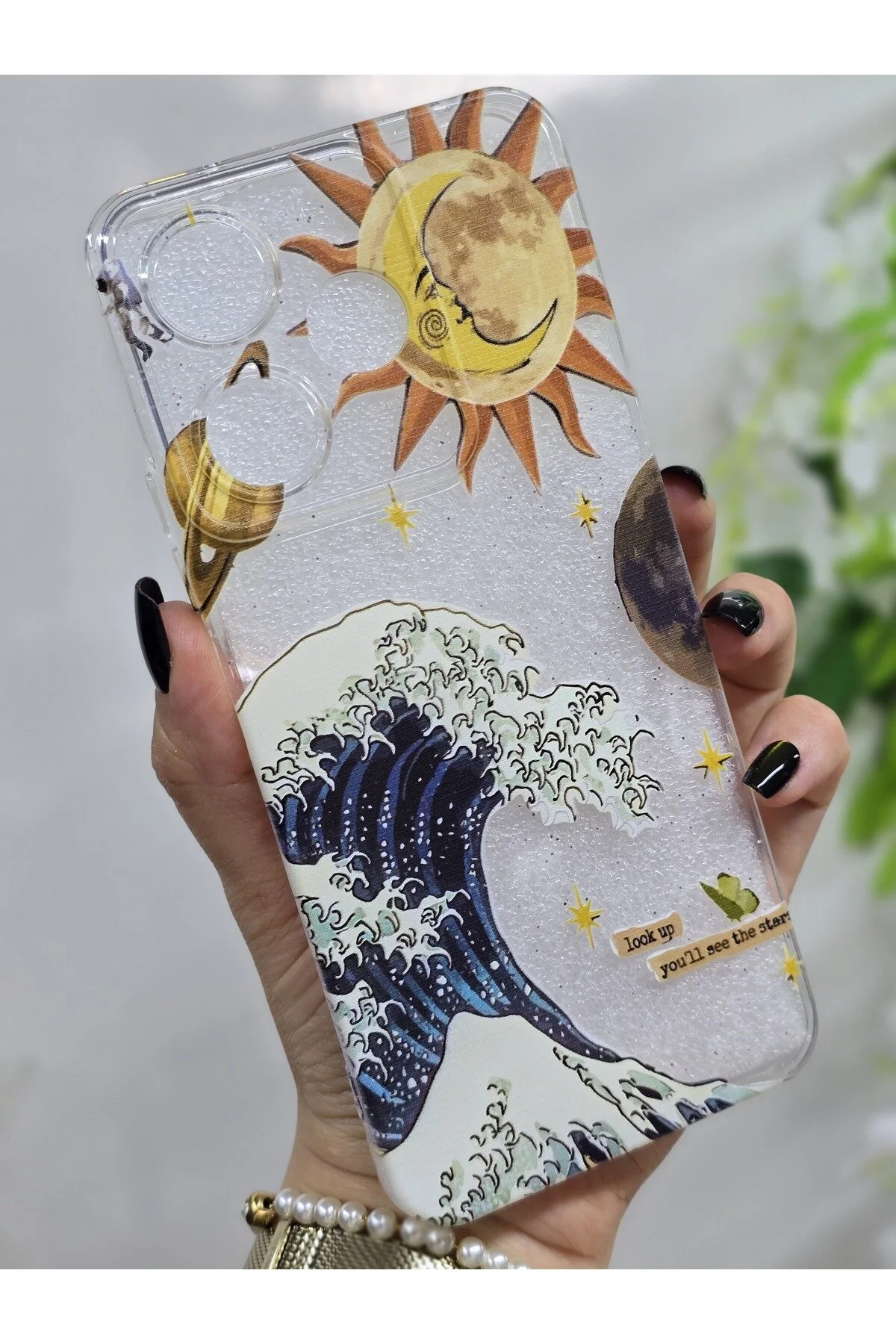 کاور و قاب گوشی شفاف با الگوی WAVE SUN سازگار شیائومی REDMI 13 Magic Ring