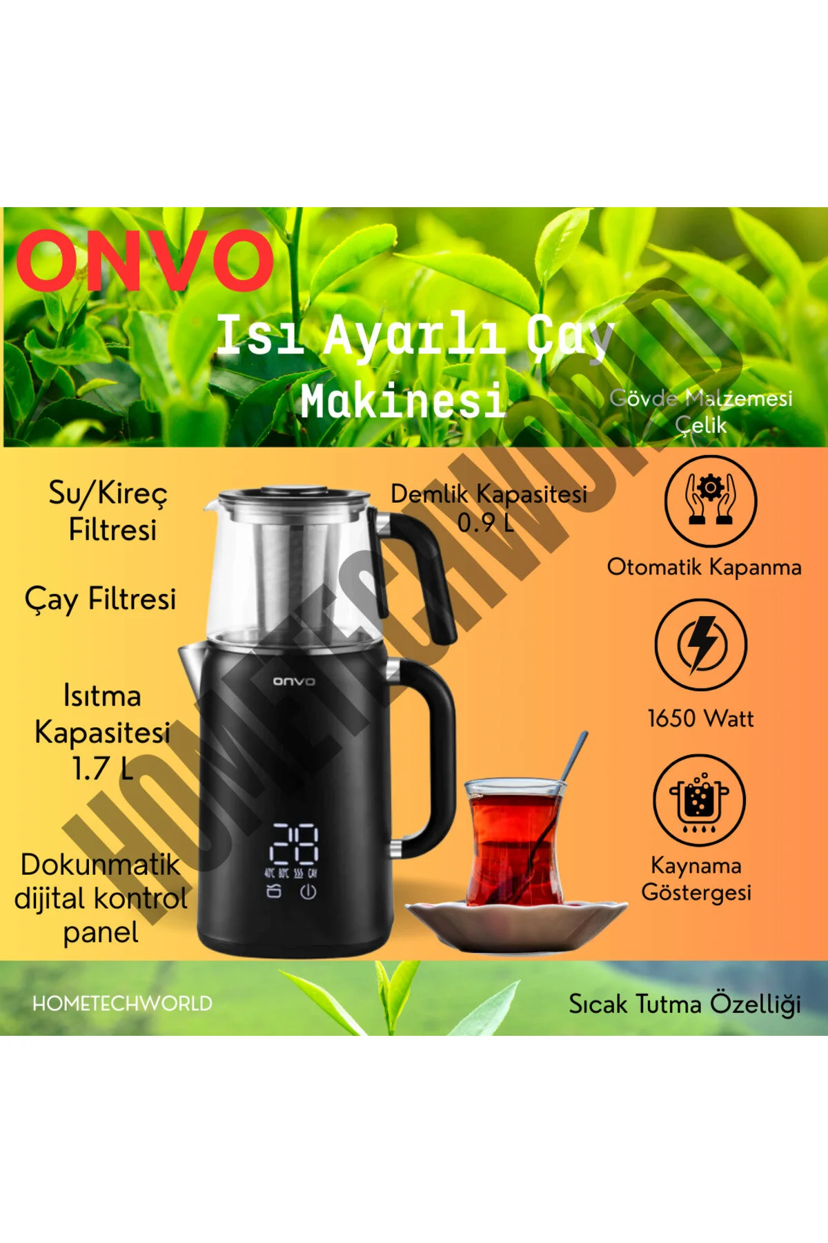 چای ساز برقی با تنظیم دما و کنترل پنل دیجیتال اورجینال ONVO