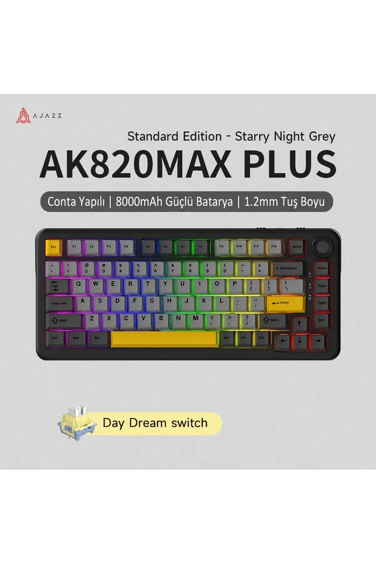 کیبورد مخصوص بازی AJAZZ MAX PLUS DAYDREAM SWITCH 3 حالت مکانیکی صفحه کلید میلی آمپر ساعت باتری RGB HOT مبادله Coverzone