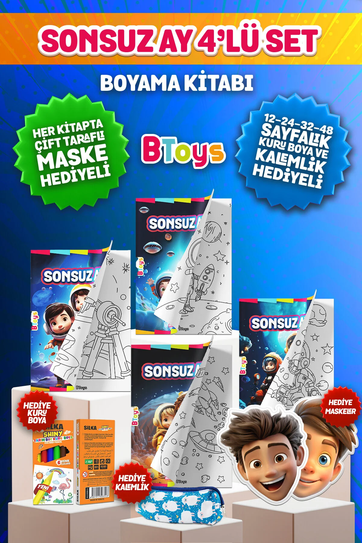 کتاب های رنگ آمیزی مجموعه ماه بی پایان خشک ماسک و هدیه جعبه مداد BToys