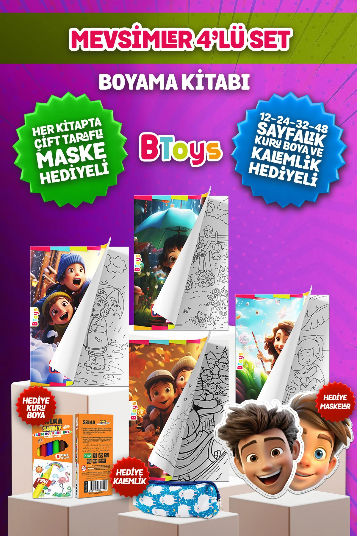 کتاب های رنگ آمیزی مجموعه فصل ها خشک ماسک و هدیه جعبه مداد BToys