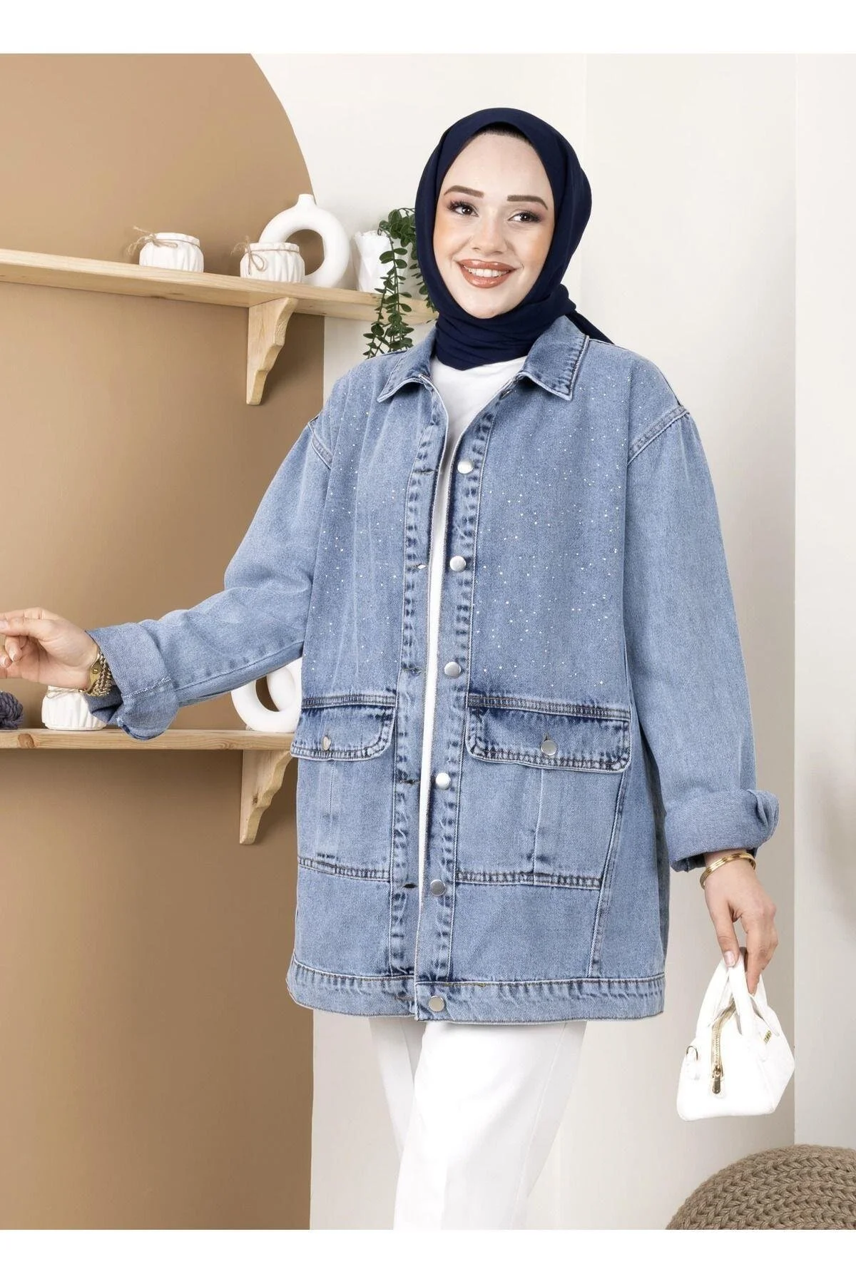 کت پوشیده زنانه ژاکت جیب جزئیات سنگ HARMAN BUTİK