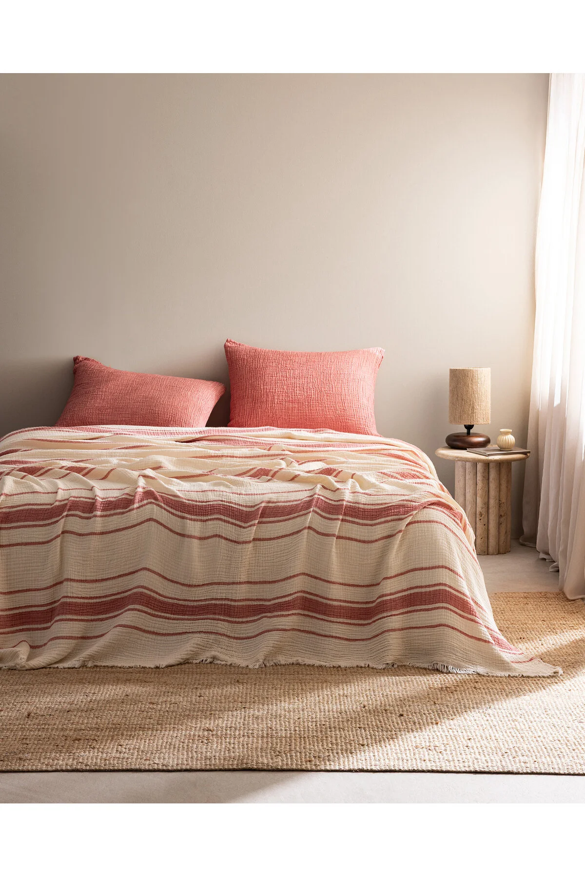 پیکه یک نفره و ست CLAIR MUSLIN 100 ٪ PIKE ECRU RED Madame Coco