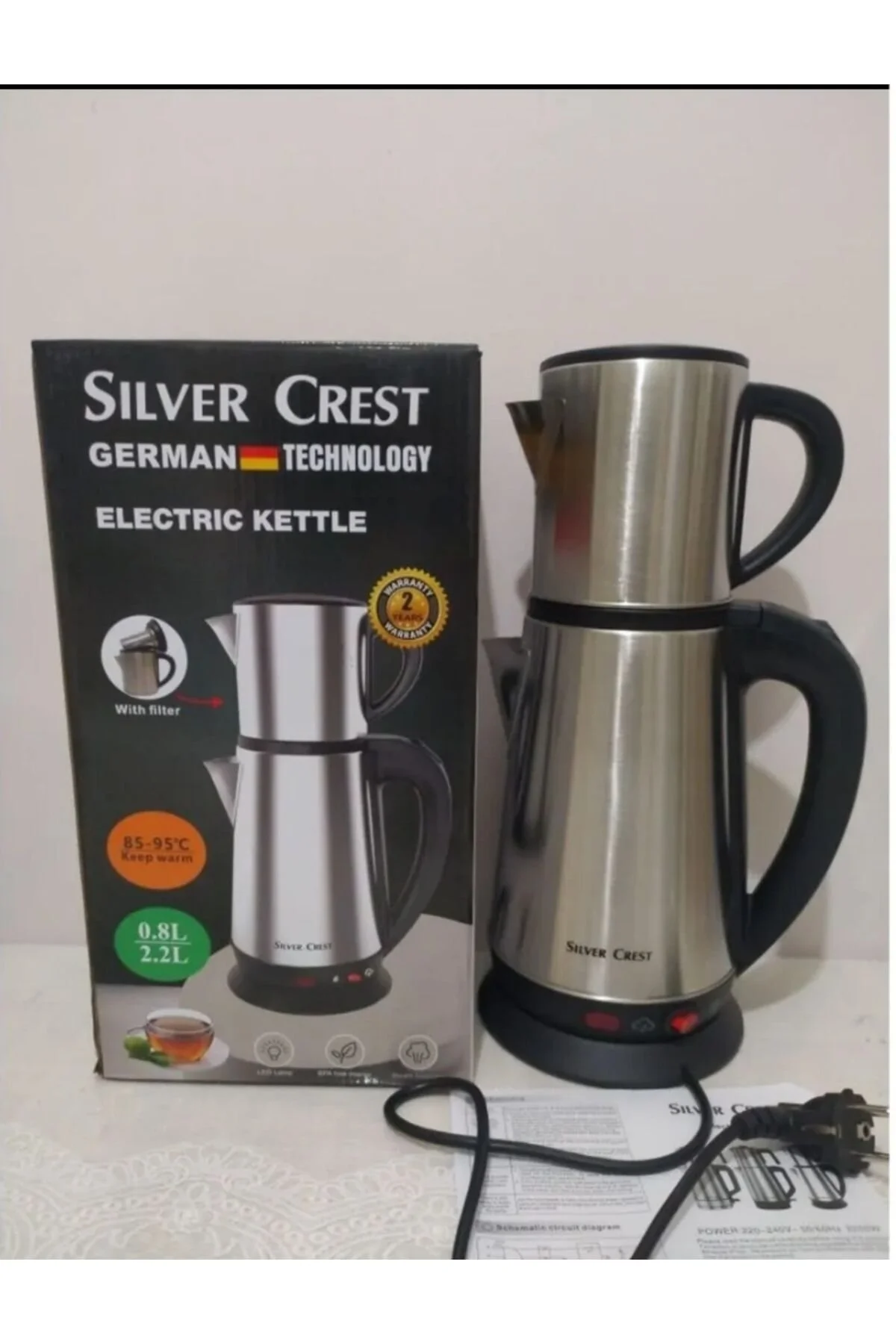 چای ساز کتری CAYCI از جنس استنلس استیل SILVER CREST با تکنولوژی آلمان teknotrust