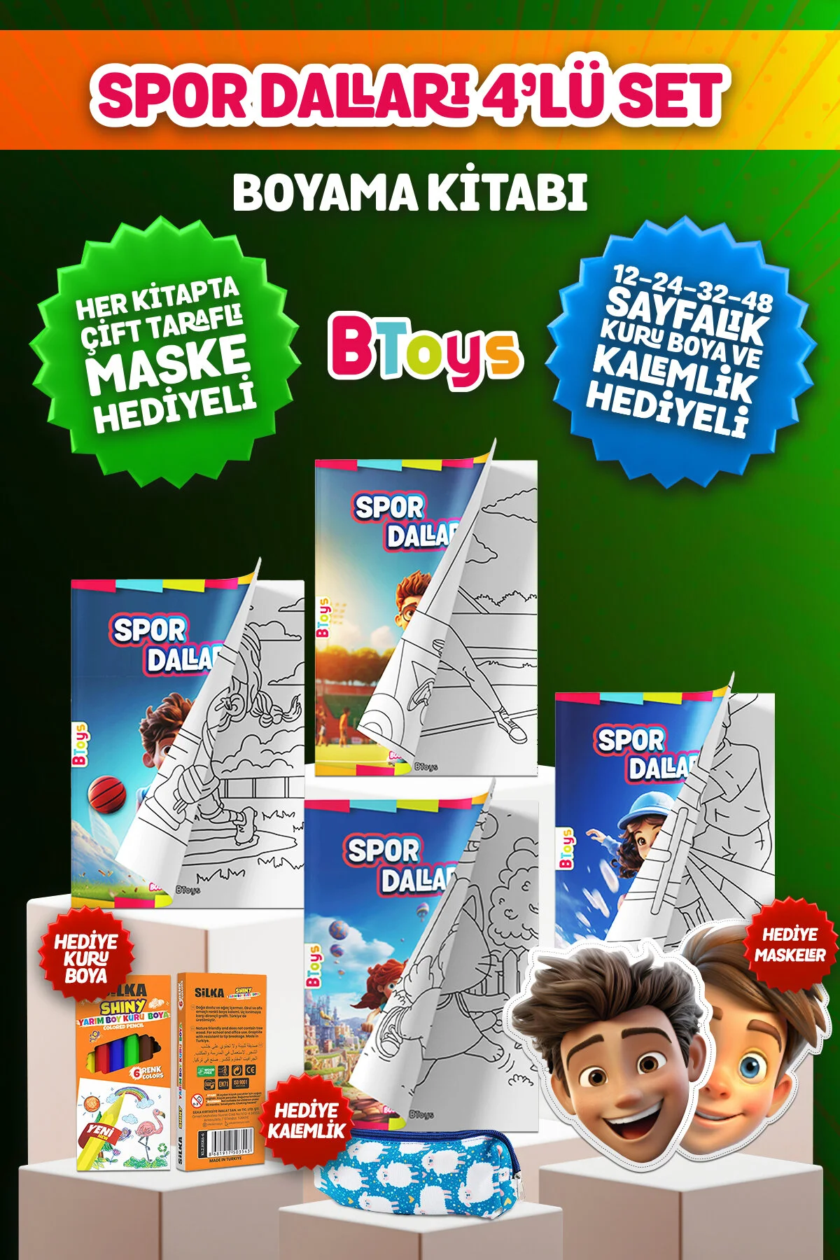 کتاب های رنگ آمیزی مجموعه ورزش خشک ماسک و جعبه مداد BToys