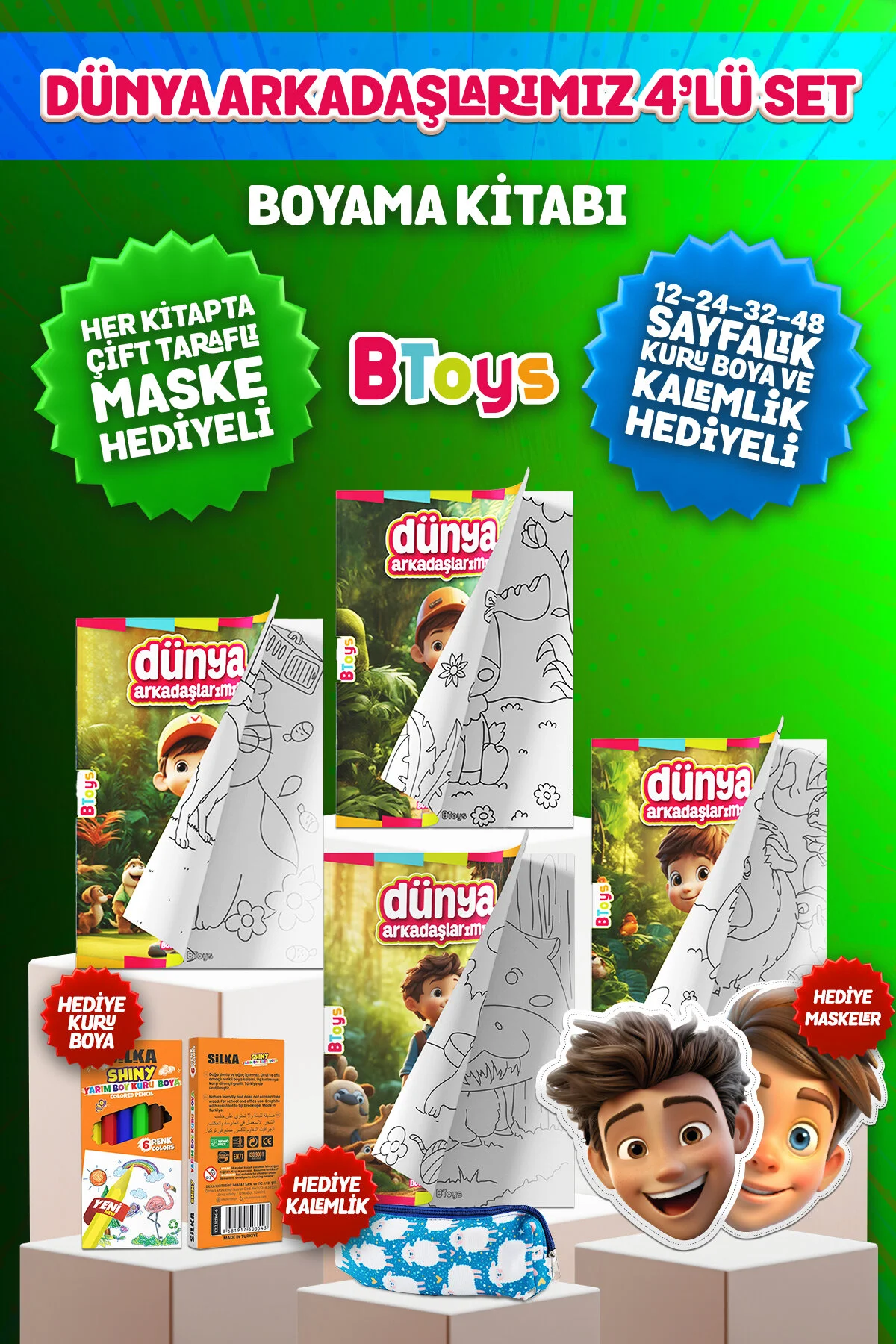 کتاب های رنگ آمیزی مجموعه دوستان جهان ما خشک ماسک و هدیه جعبه مداد BToys