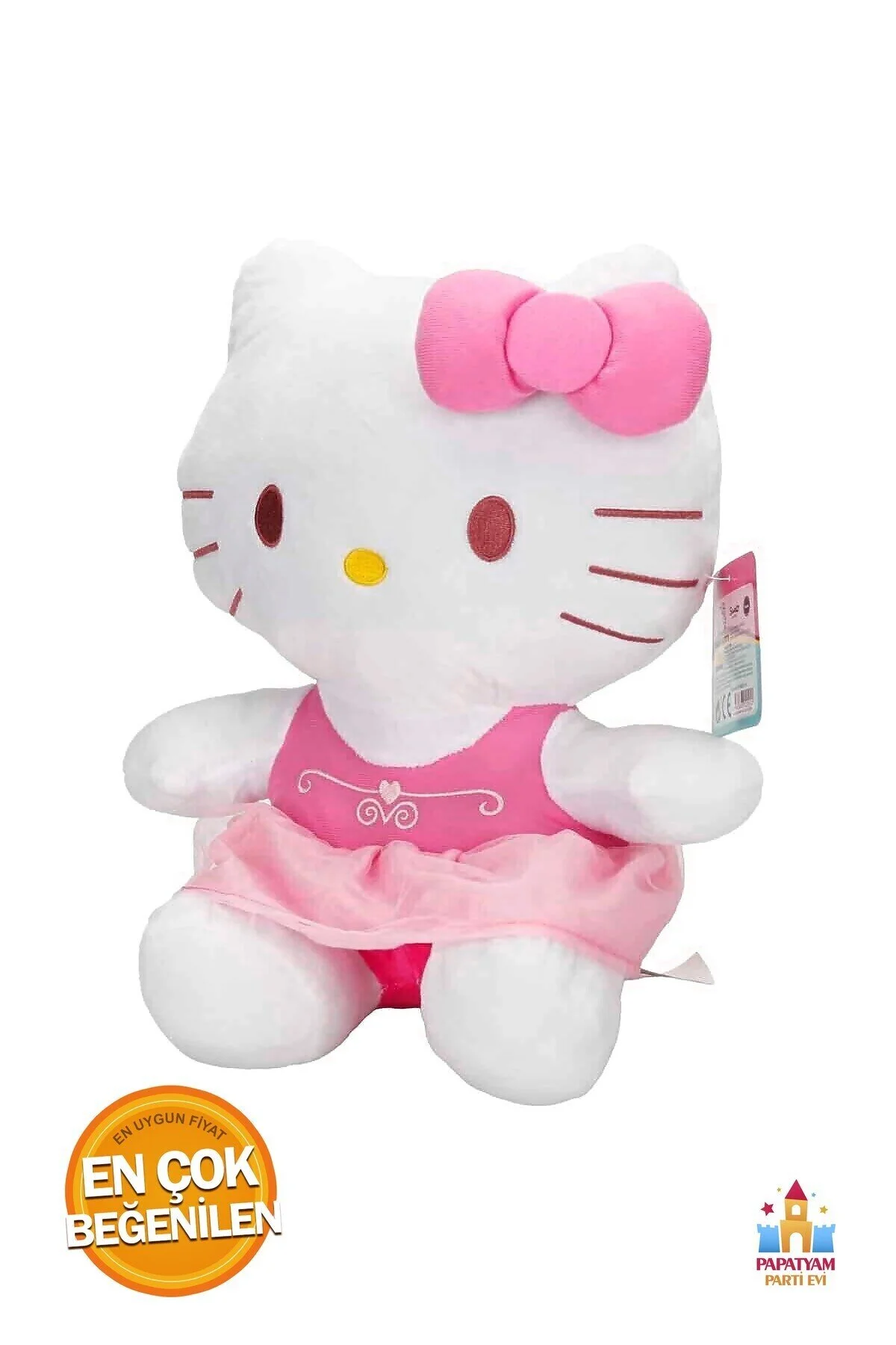 اسباب بازی های پشمی مخمل دار 36 سانتی متری HELLO KITTY سایز بزرگ طراحی ویژه کودکان با جزئیات لباس و روبان PapatyamPartiEvi