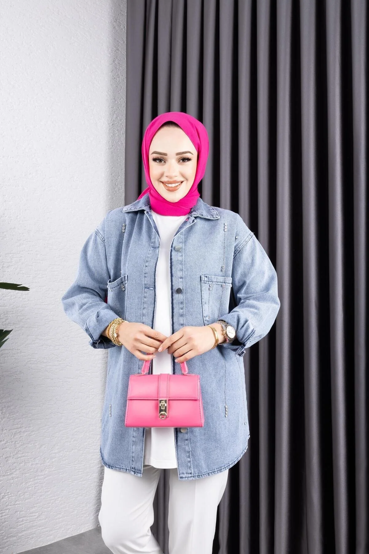 کت زنانه سنگ و شلوار جین شستشوی دقیق برفی HARMAN BUTİK