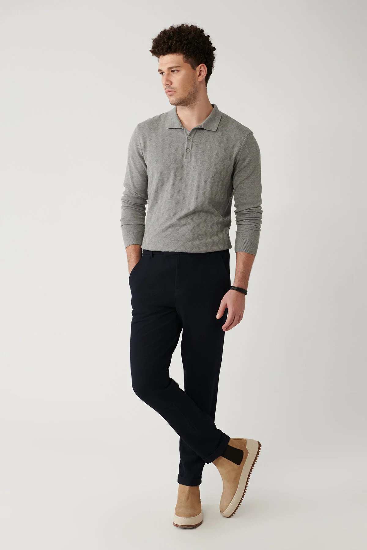 شلوار آبی مردانه جیب جانبی کمر قابل پژمرده Chino آوا Avva