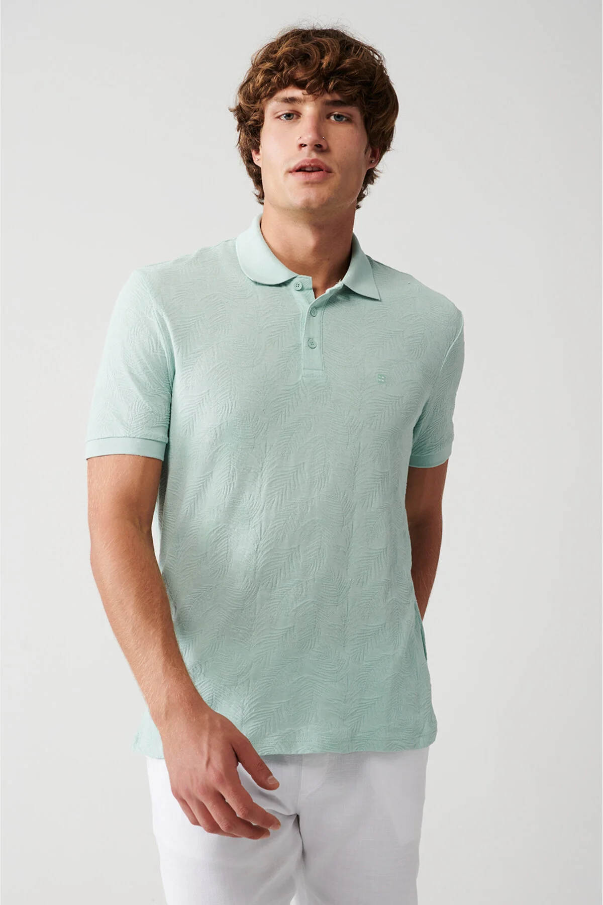تی شرت سبز مردانه Mind Mint Green 100 ٪ پنبه 3 دکمه Polo Yaka آوا Avva