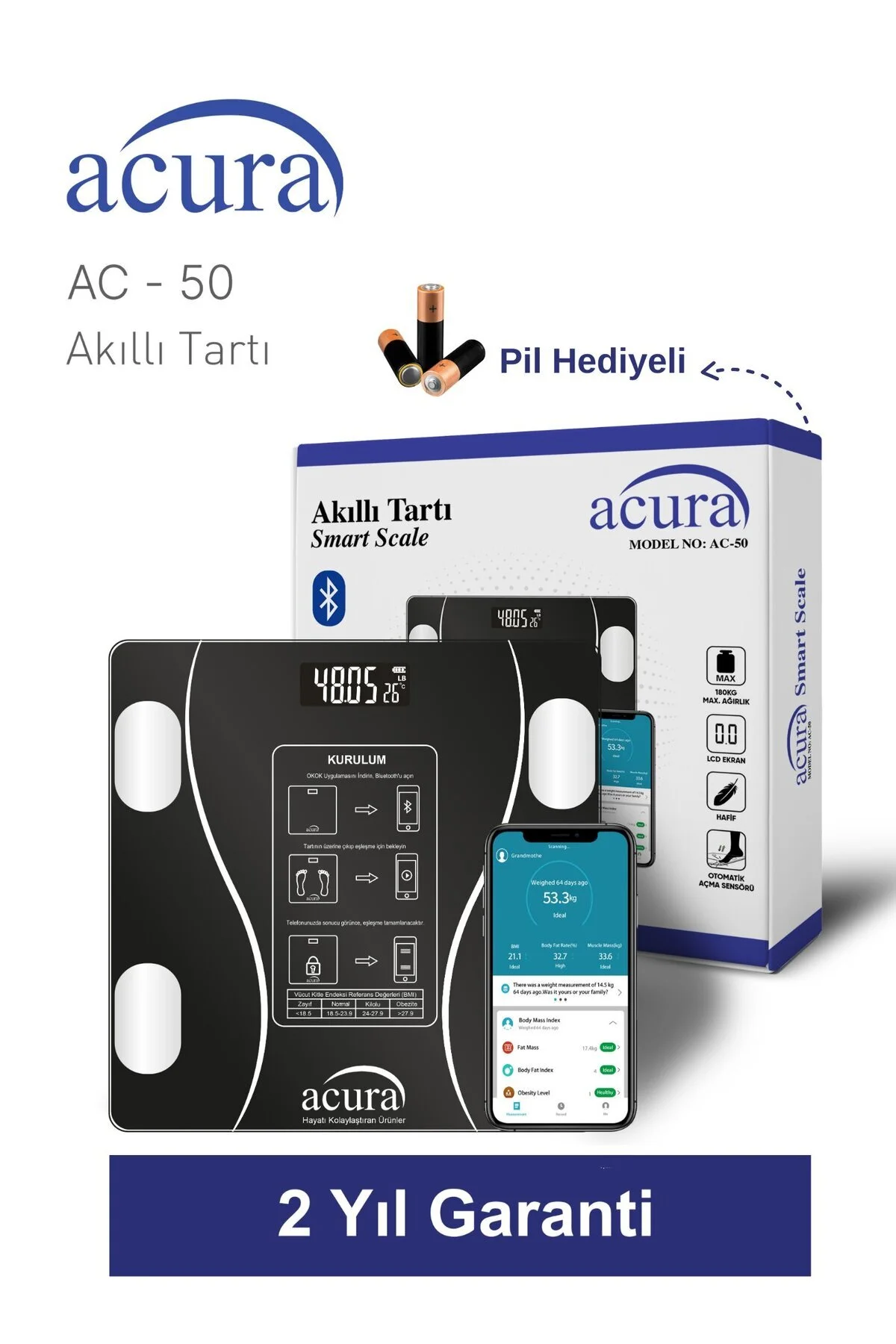 ترازو AC 50 CE تأیید شده روغن آب عضلات و وزن هوشمند Acura
