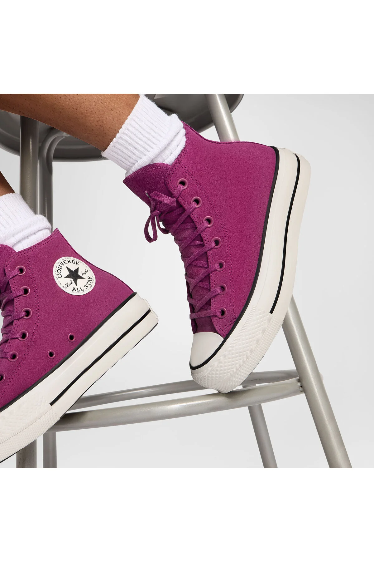 اسنیکر کفش کتانی یونیسکس جیر بنفش با پلتفرم بالابر آل استار چاک تیلور کانورس Converse