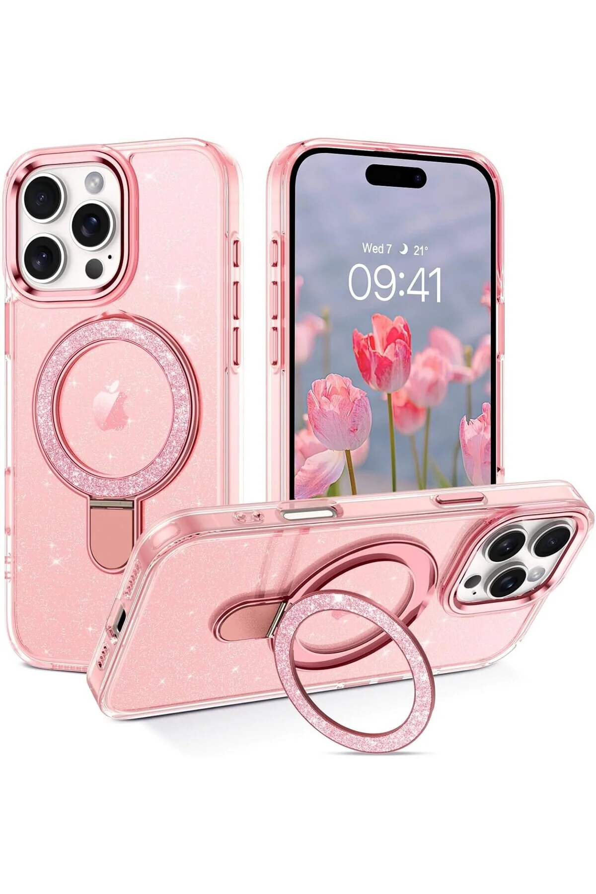 کاور و قاب سازگار IPHONE 16 PRO MAX با پایه براق نقره ای MAGSAFE شارژ پشت شفاف رنگارنگ Deppo Trend
