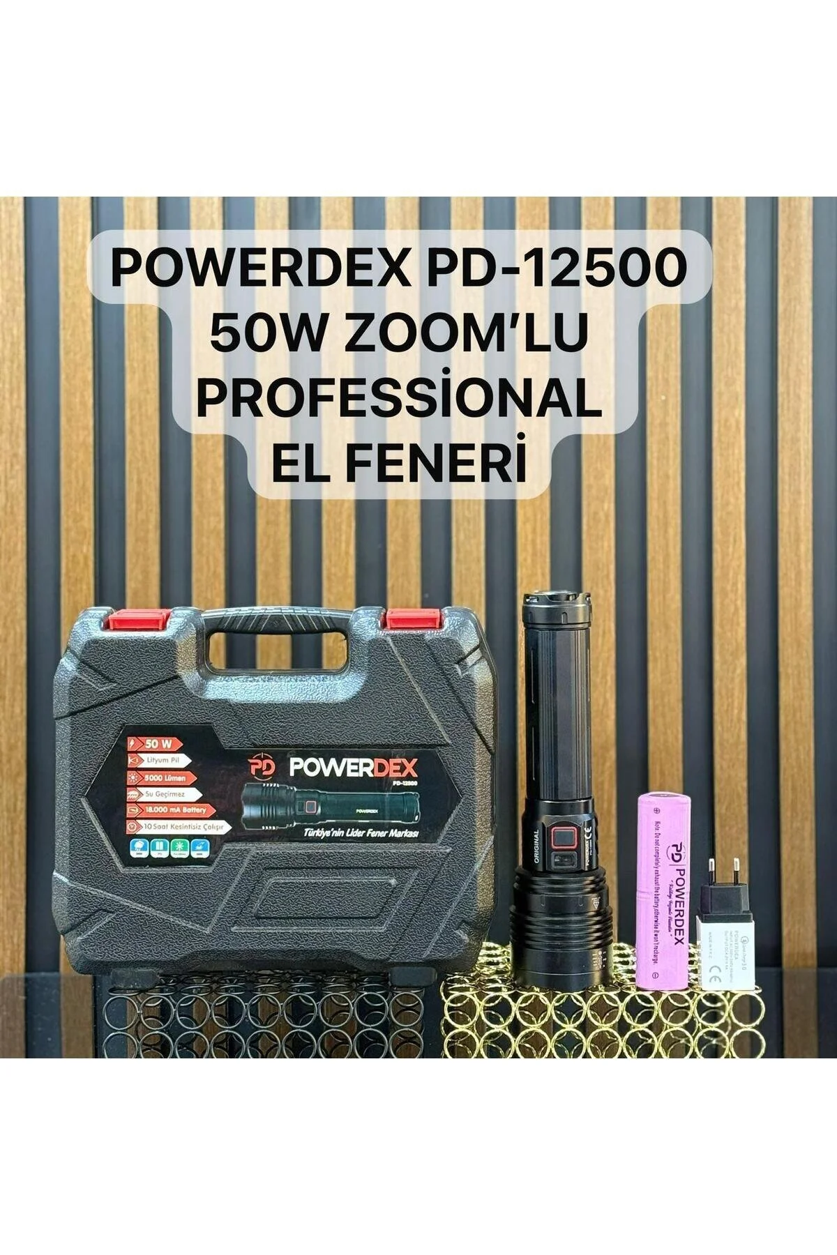 چراغ قوه 50 وات 5000 لومن حرفه ای بزرگ شارژ شکارچی PD 12500 powerdex
