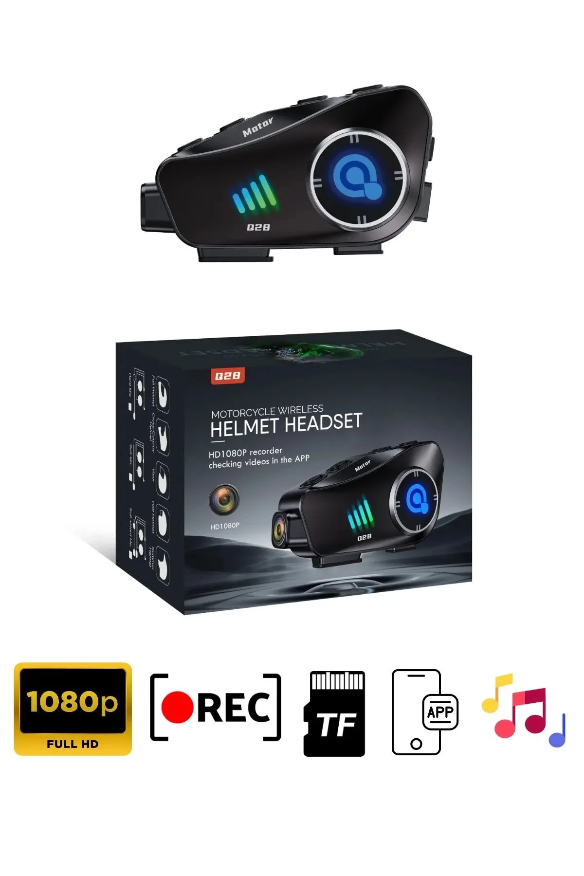 اینترکام Q28 کلاه ایمنی موتور سیکلت بلوتوث 1080P دوربین INTERCOM هدفون هدیه کارت SD Serreha