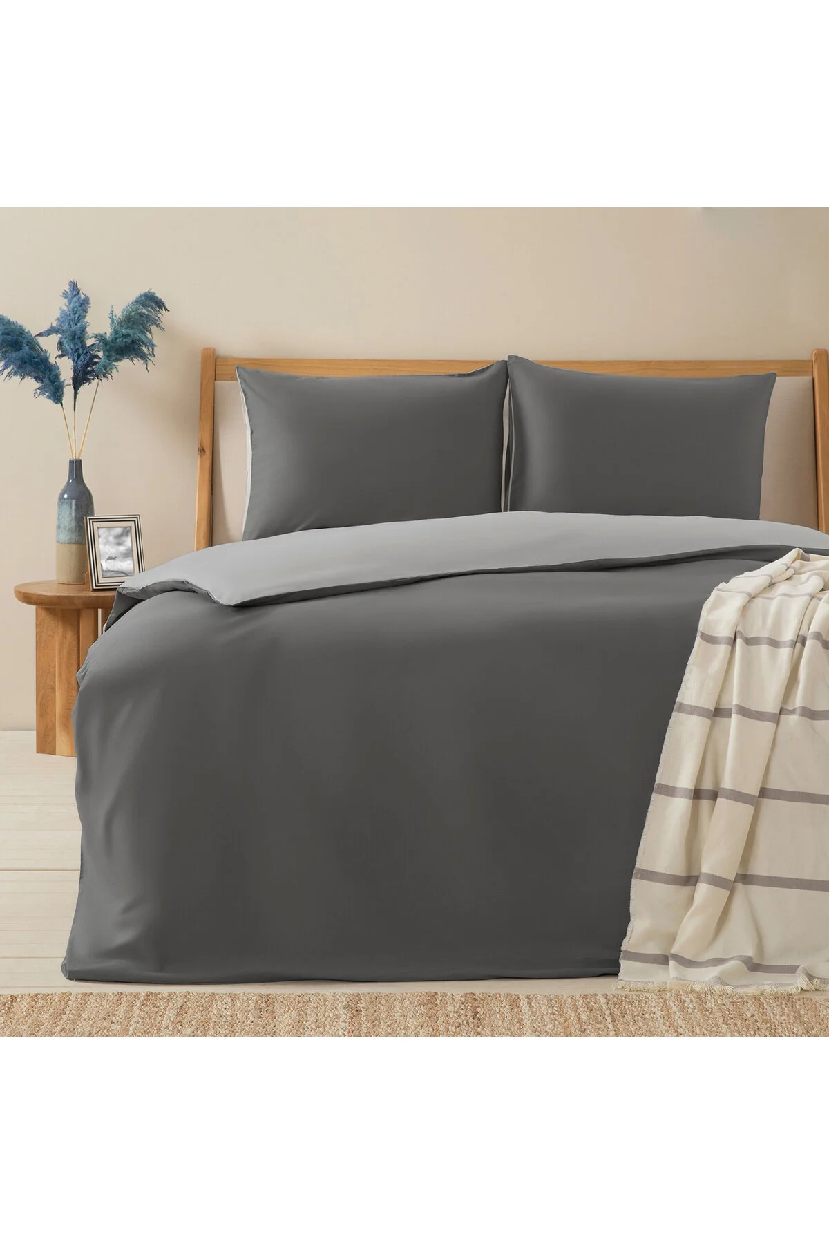 کاور لحاف خیلی بزرگ BETTIE DUVET COVER SET KING YOU 230X220 CM DARK GRI SOGUK Chakra