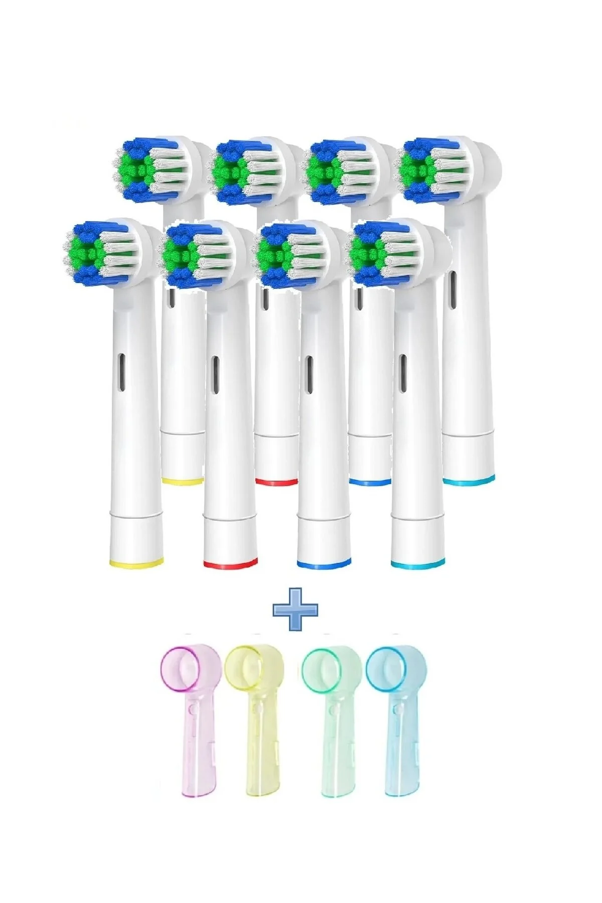 سری یدک مسواک 8 سر جایگزین سازگار با قابل شارژ ORAL B و باتری دار + 4 کلاه رنگارنگ اورجینال Toocare