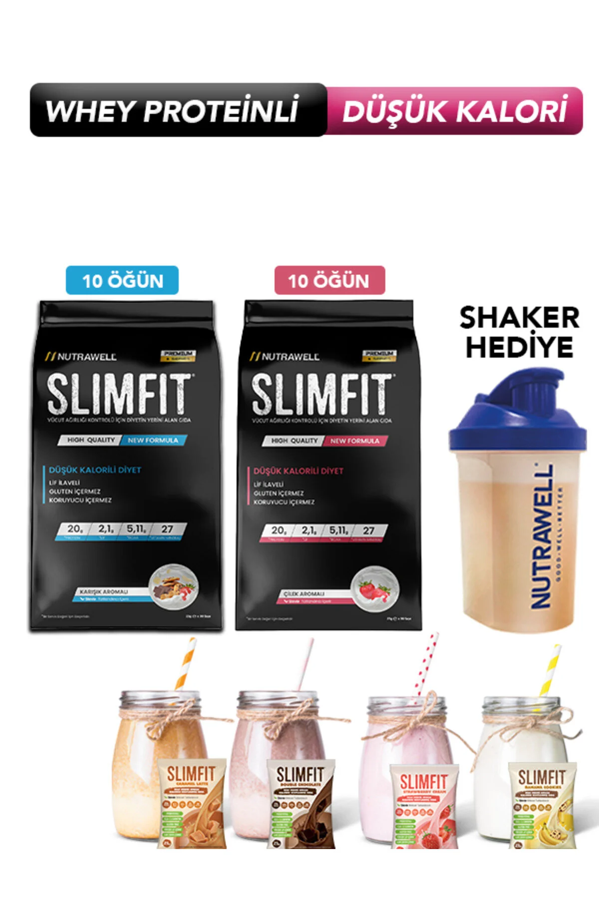 پروتئین بار گیفت شیکر پودر مخلوط و توت فرنگی 20 سرو اورجینال Slimfit
