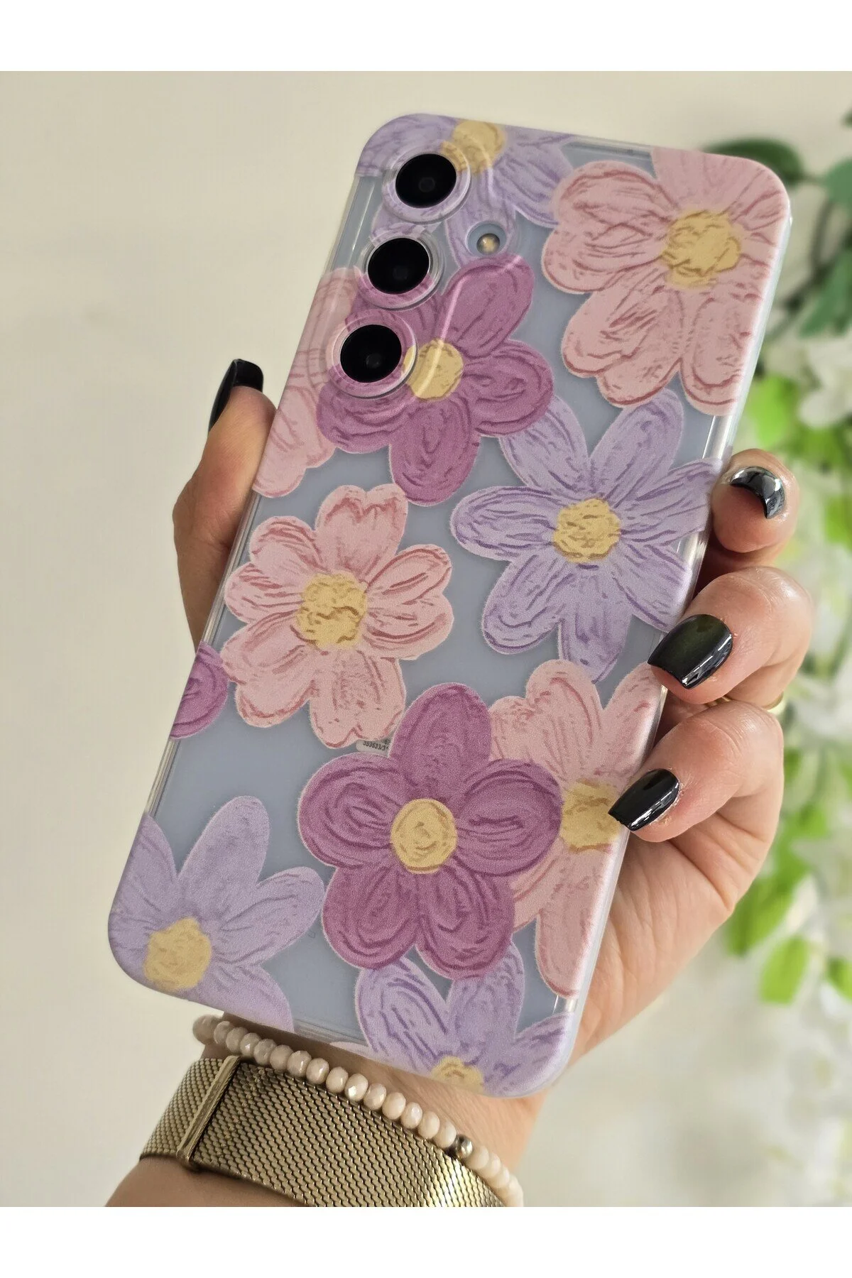 کاور و قاب گوشی شفاف با طرح گل پاستلی سازگار SAMSUNG GALAXY S24 FE Magic Ring