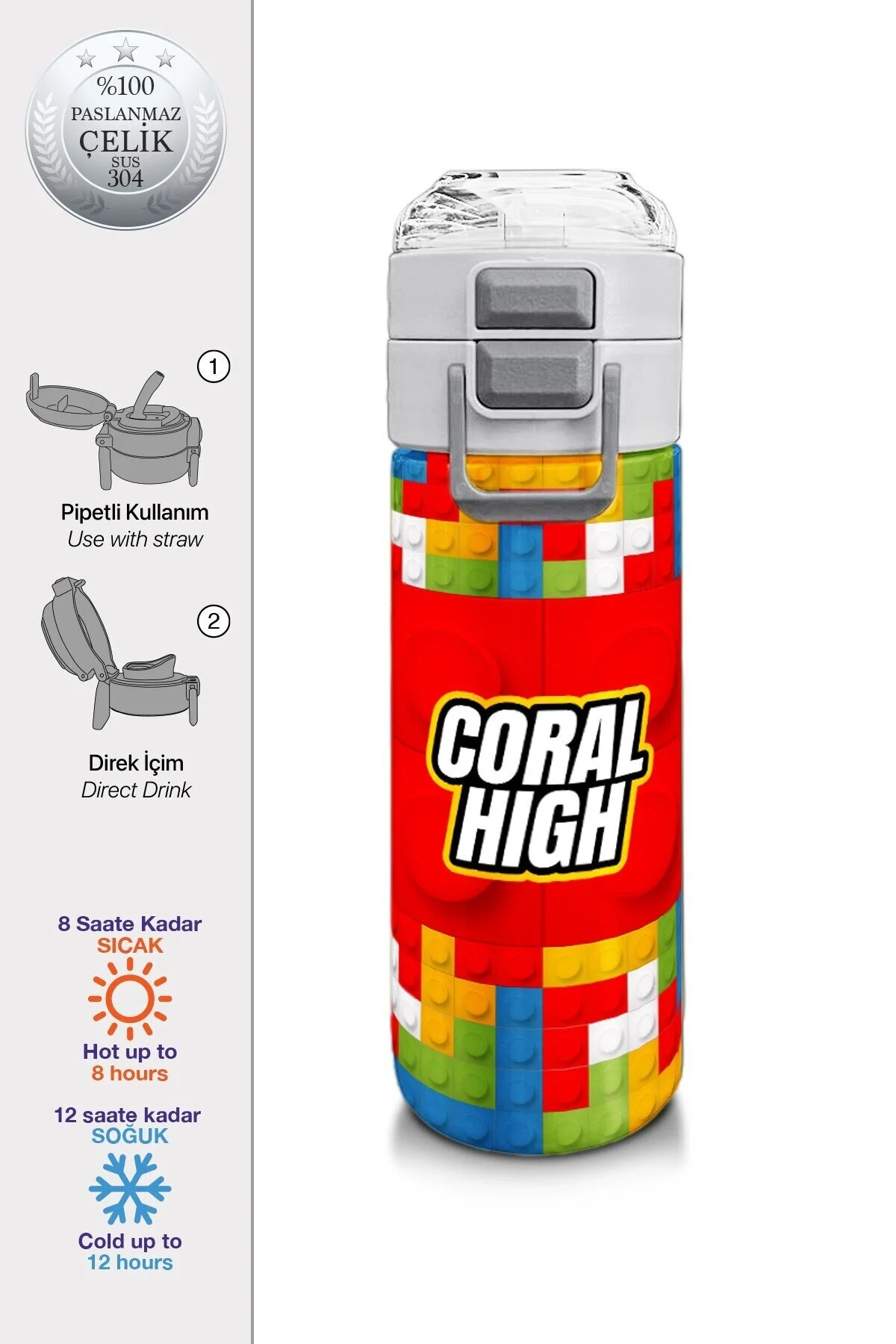 کیف مدرسه مجموعه 4 عددی طرح دار کودکان جعبه نهار جا خودکار بطری آب Coral High