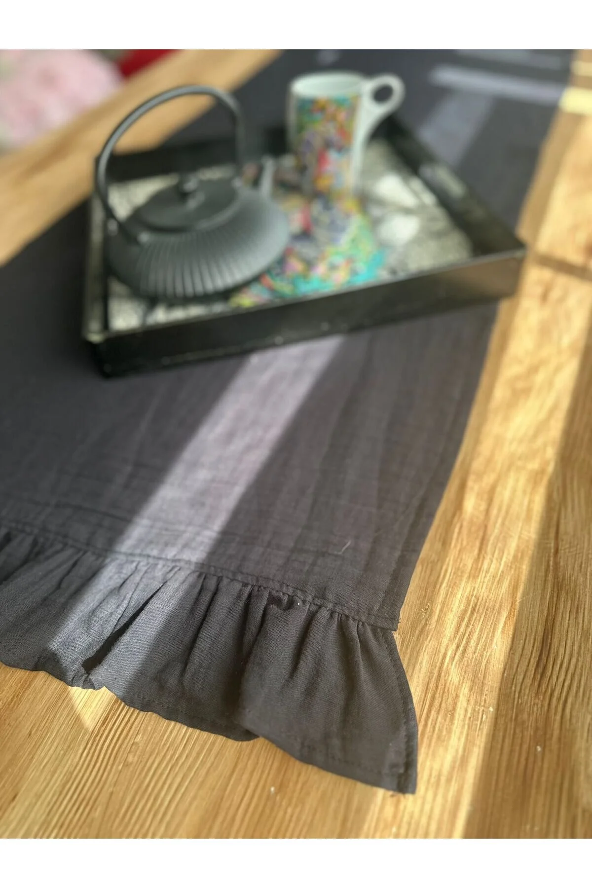 رانر و زیر بشقابی MUSLIN RUNNER RUSTIC HANDMADE دکوراسیون سفره 145X40 سانتی متر با جزئیات KendsHome