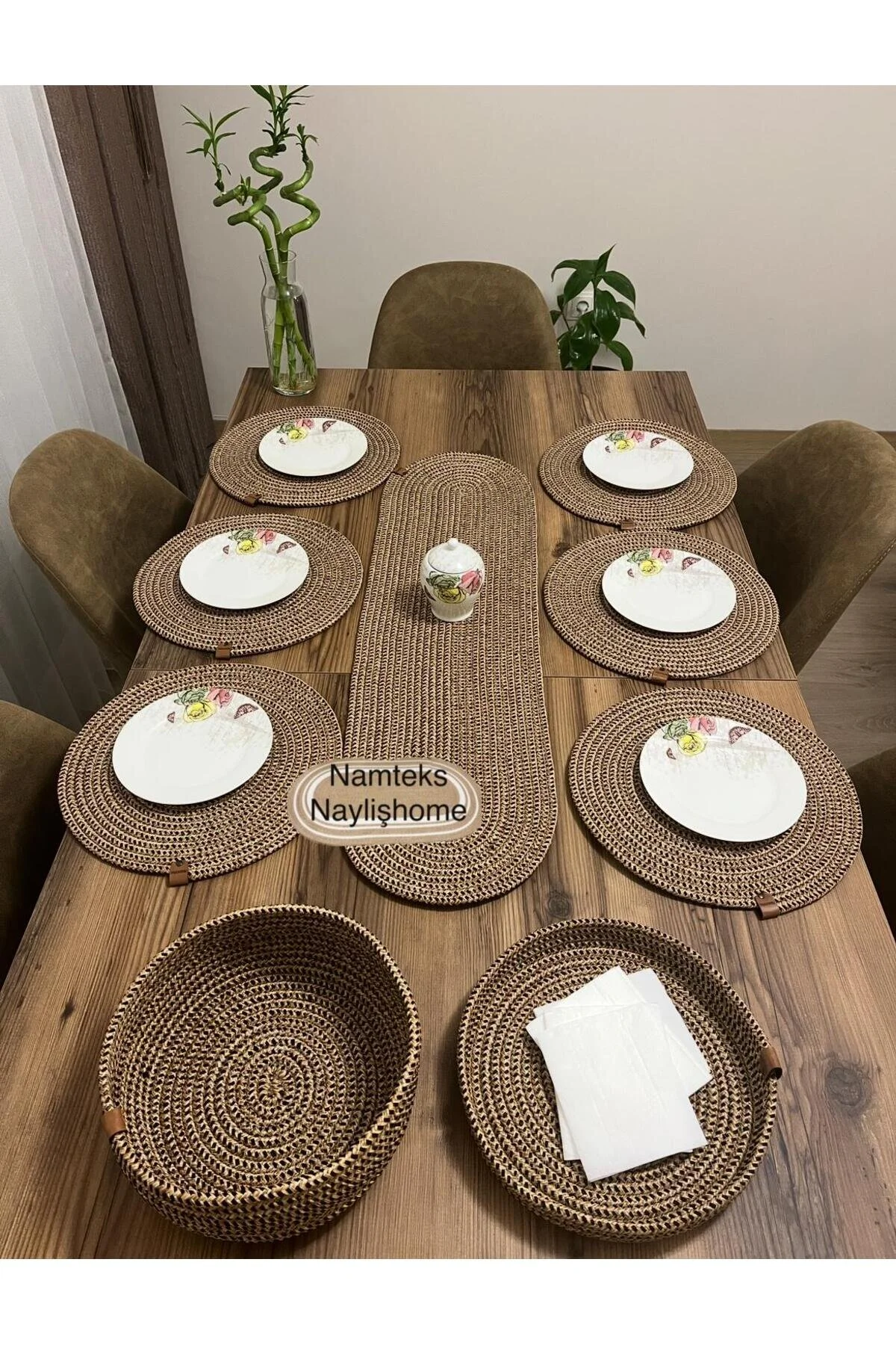رانر و زیر بشقابی مجموعه خدمات JUTE AMERICAN SERVICE RUNNER SUPLA TABLE DRAWING غذا Namteks