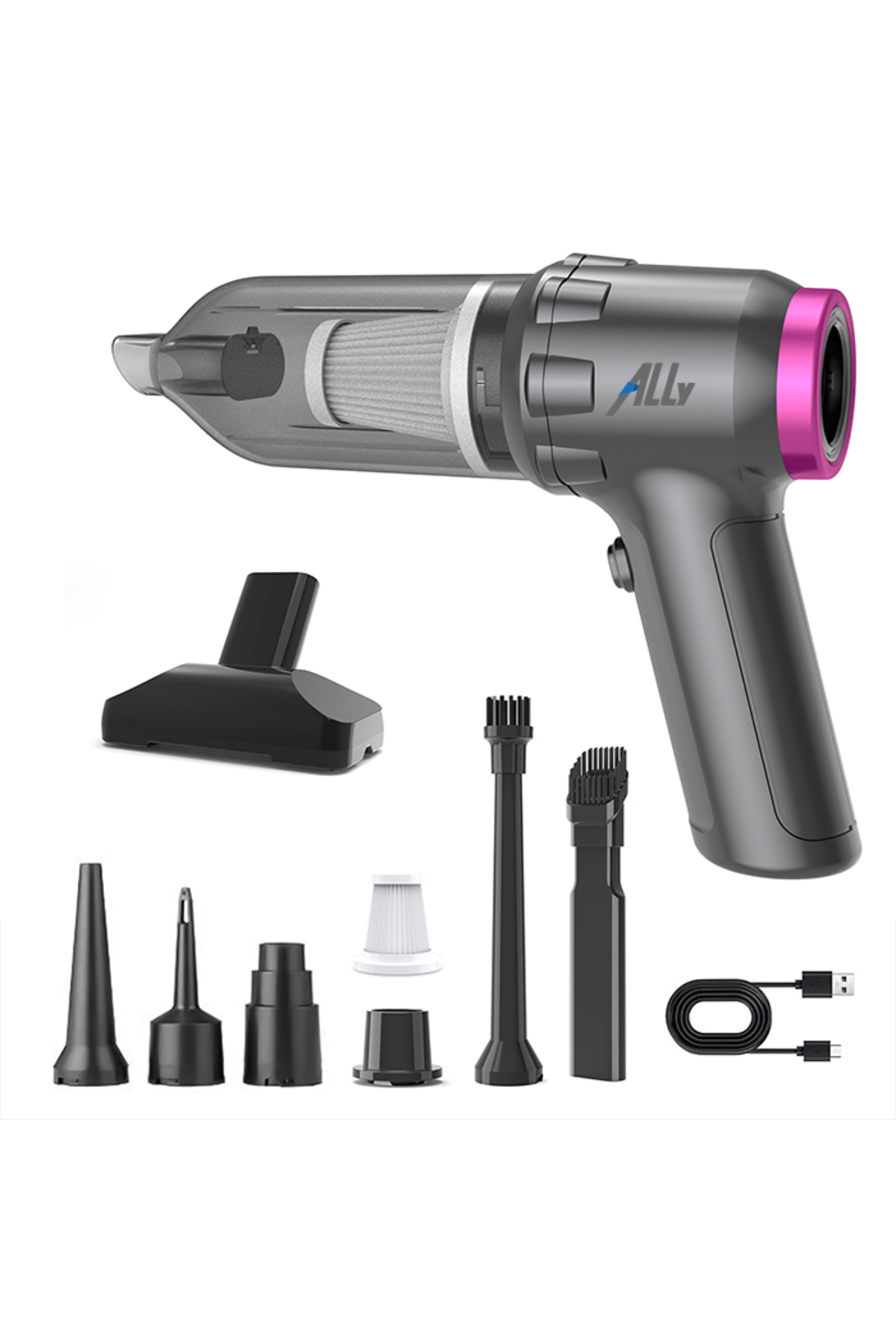 جاروبرقی داخل خودرو 14000PA جارو برقی قابل حمل 2 مرحله ای قدرتمند بی سیم دمنده مینی ماشین خاکستری Ally