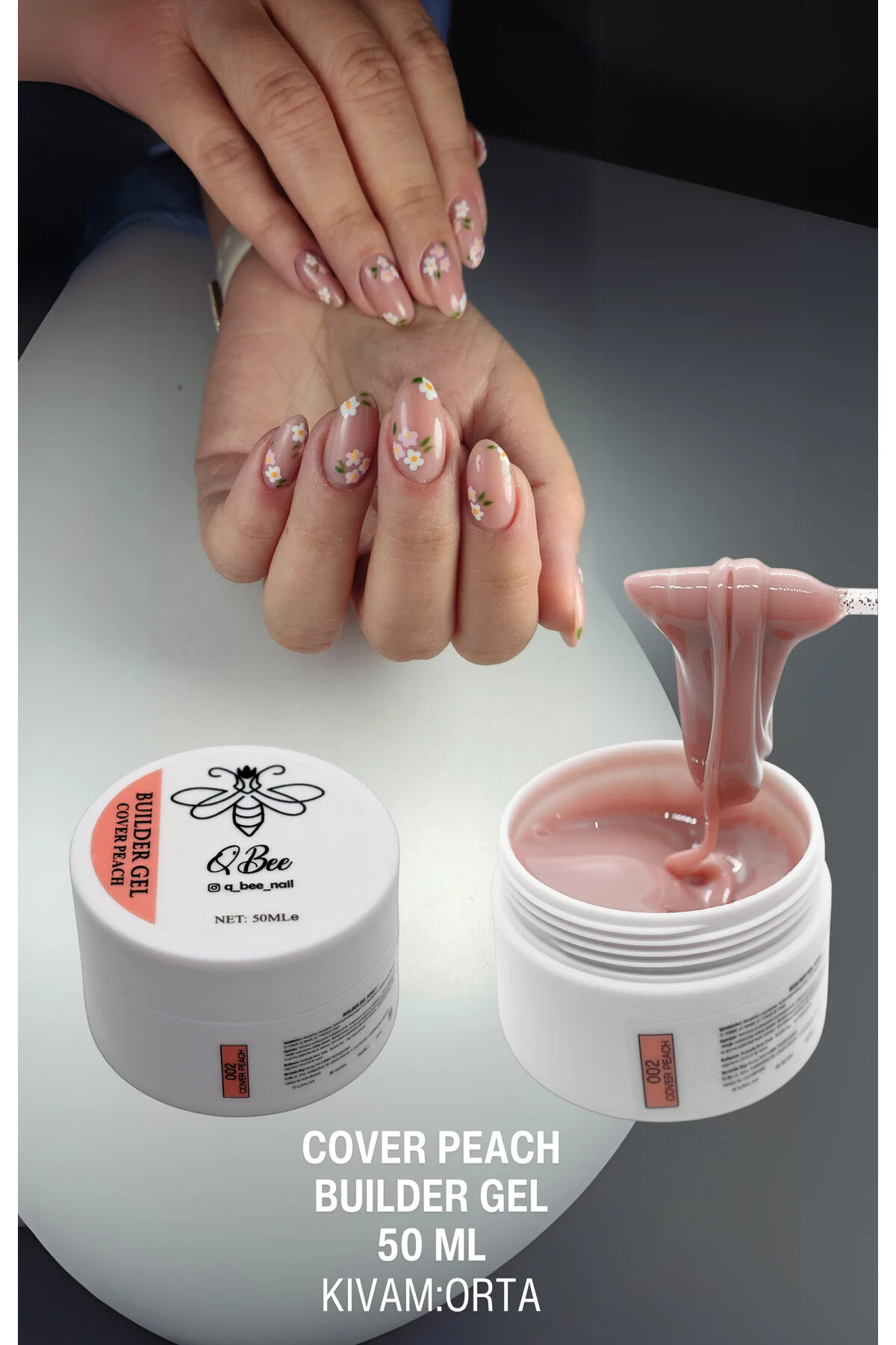 ژل بیلدر ناخن مصنوعی 50 میلی‌لیتری رنگ هلو بدون TPO و HEMA QBEE PROFESSIONAL