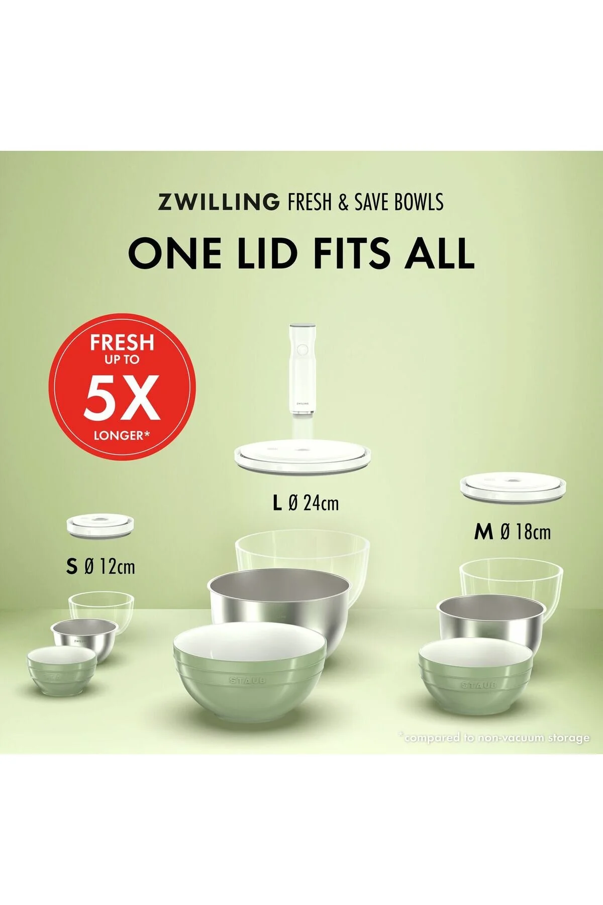 ظرف نگهدارنده ZWILLING FRESH &amp; SAVE BOWLS VACUUM BOWL SET S M L 6 PARCA استیل ضد زنگ سفید نقره ای Zwilling J. A. Henchkels