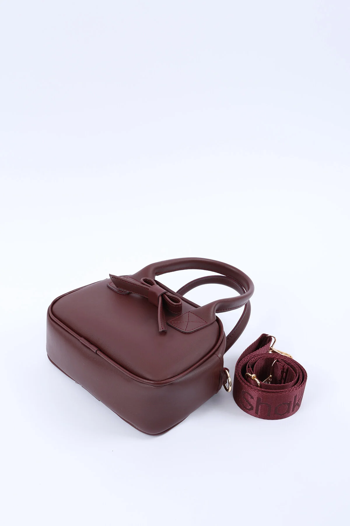 کیف شانه ای چرم مصنوعی CLARET RED SHK217 BOW تک محفظه زیپ دار بند ستونی دستی بازو و Shaka