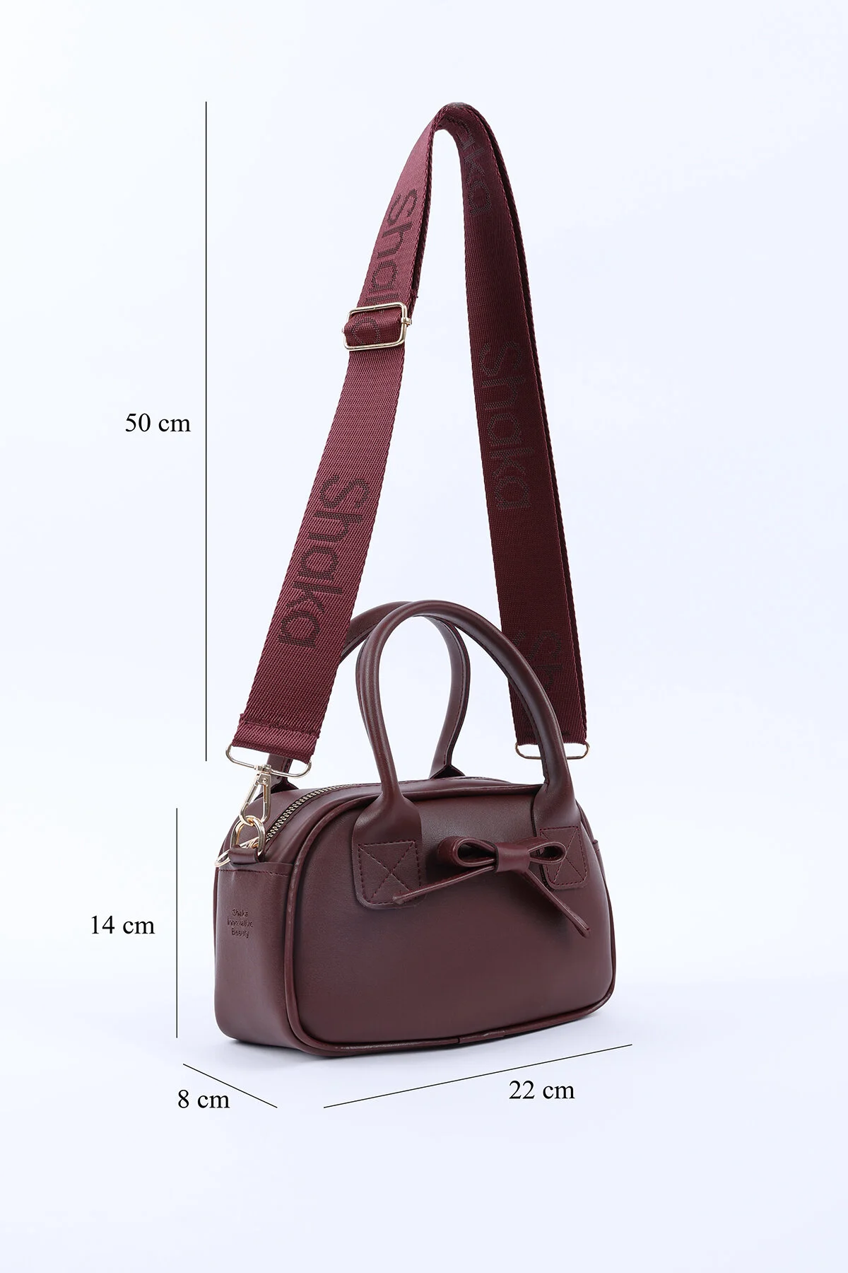 کیف شانه ای چرم مصنوعی CLARET RED SHK217 BOW تک محفظه زیپ دار بند ستونی دستی بازو و Shaka