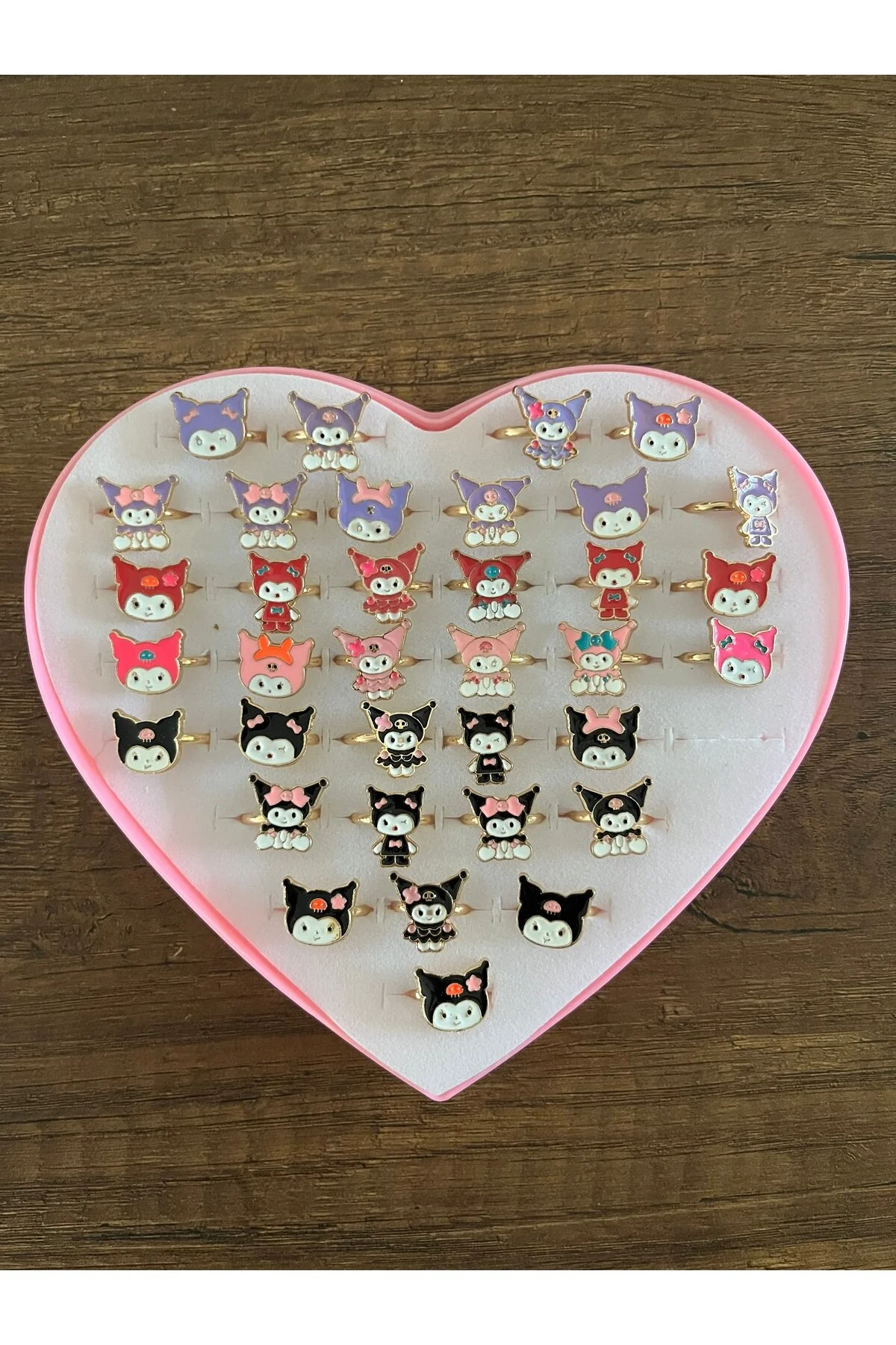 فیگور گزارش کارت هدیه تعطیلات حلقه دخترانه قابل تنظیم 3 تکه SANRIO KUROMI از ترکیه Beyaz Dükkan