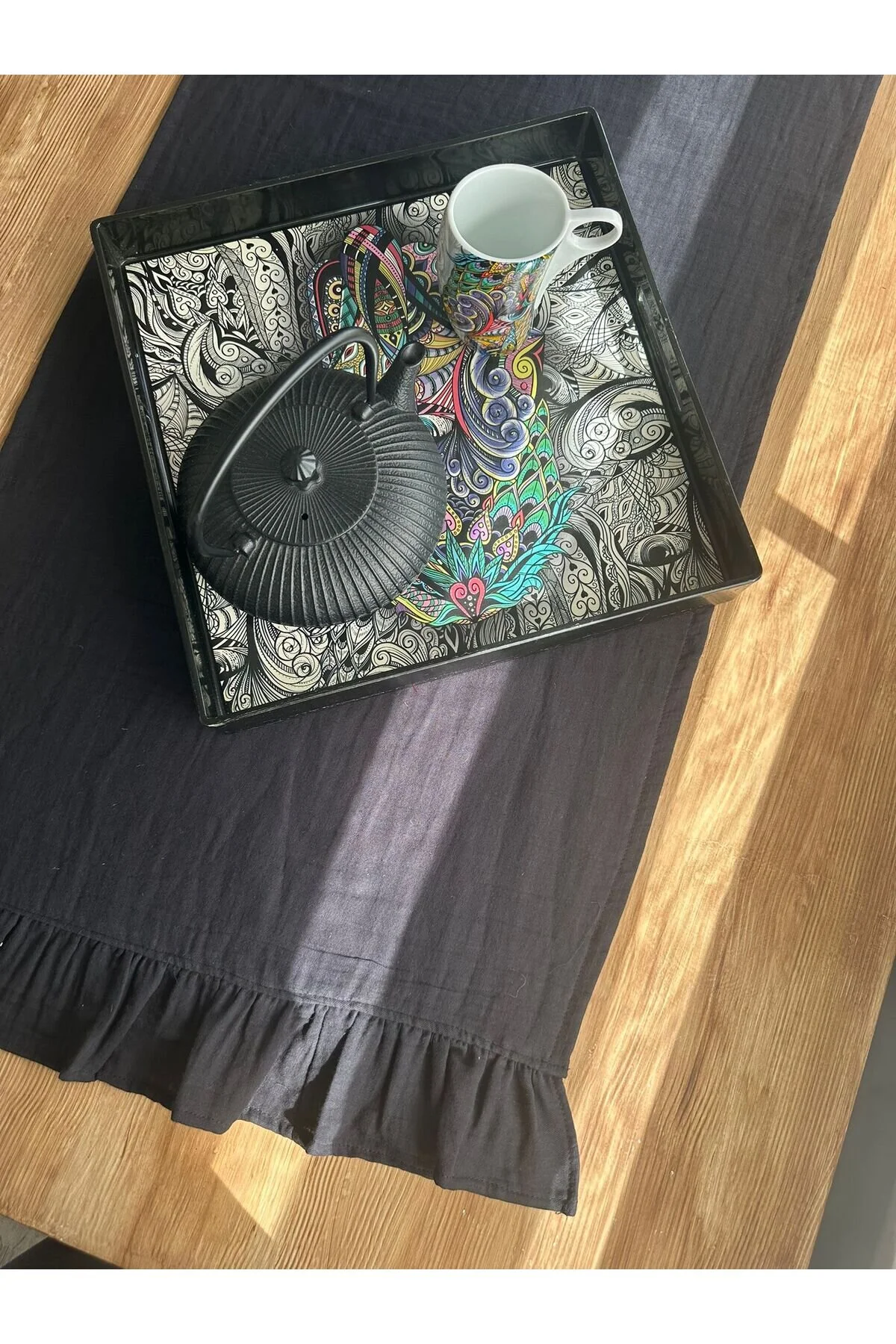 رانر و زیر بشقابی MUSLIN RUNNER RUSTIC HANDMADE دکوراسیون سفره 145X40 سانتی متر با جزئیات KendsHome