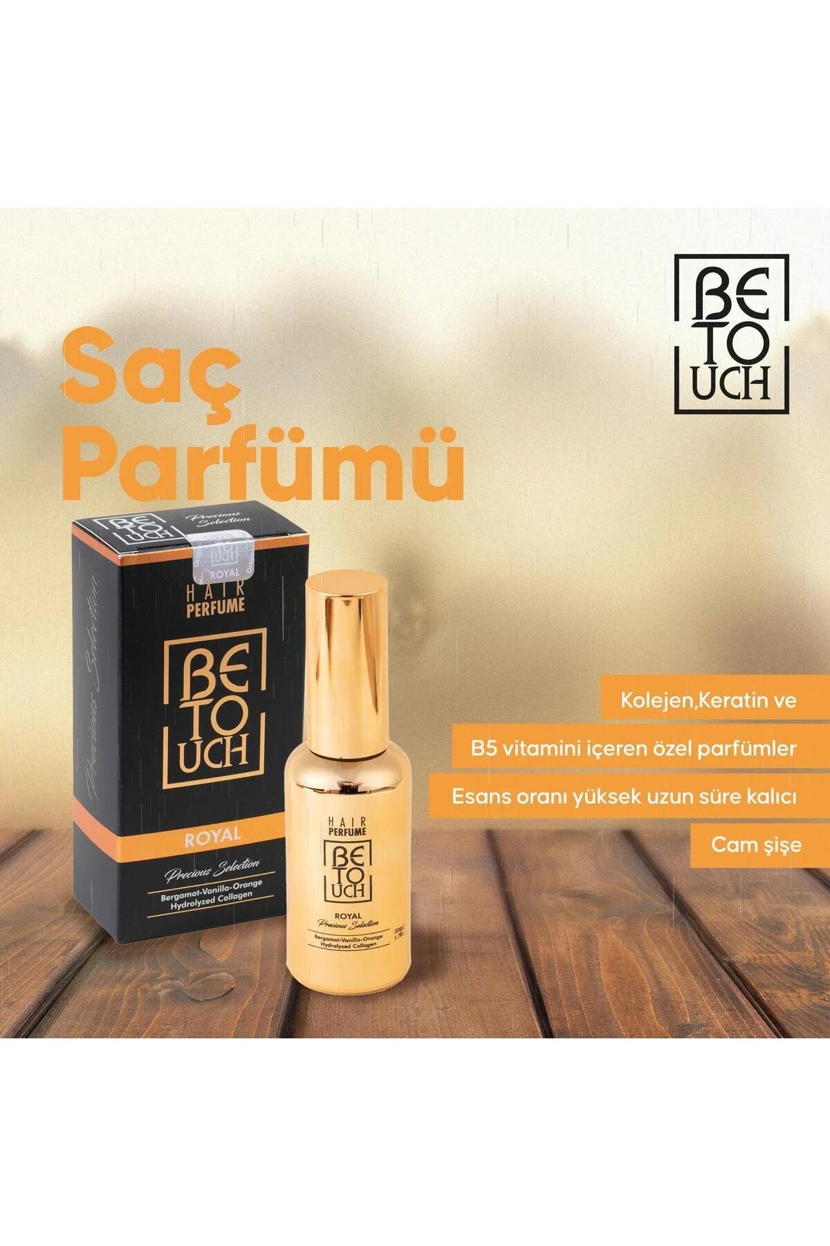 عطر مو با کلاژن هیدرولیزه مدل Royal حجم 50 میلی لیتر Be Touch