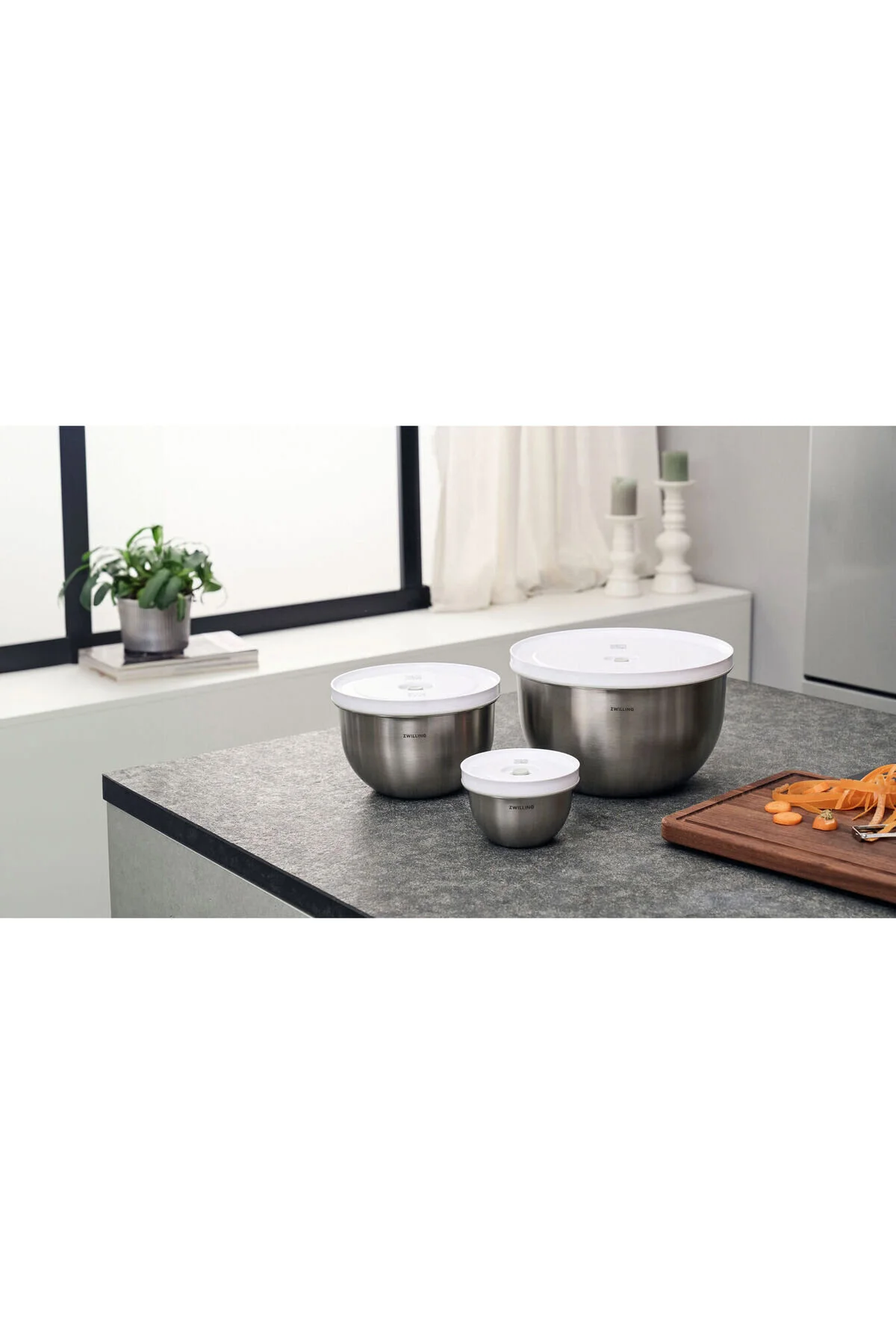 ظرف نگهدارنده ZWILLING FRESH &amp; SAVE BOWLS VACUUM BOWL SET S M L 6 PARCA استیل ضد زنگ سفید نقره ای Zwilling J. A. Henchkels