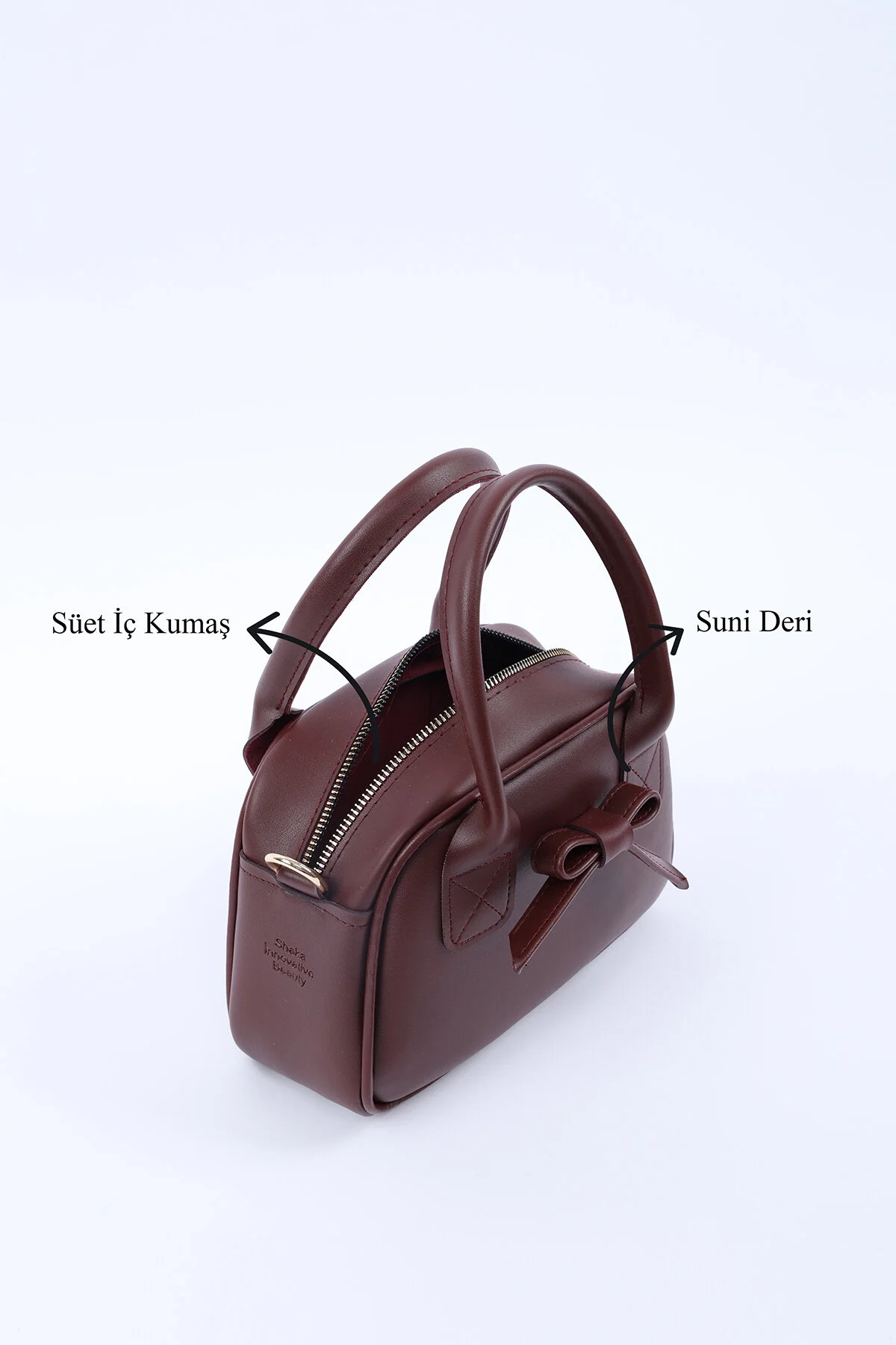 کیف شانه ای چرم مصنوعی CLARET RED SHK217 BOW تک محفظه زیپ دار بند ستونی دستی بازو و Shaka