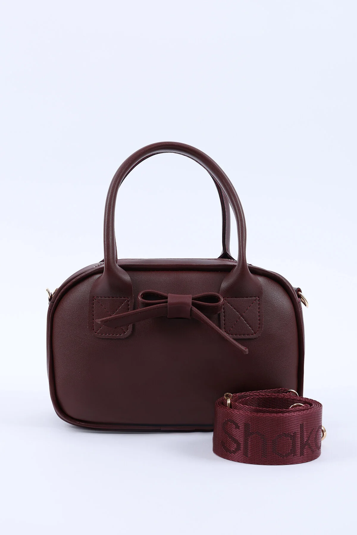 کیف شانه ای چرم مصنوعی CLARET RED SHK217 BOW تک محفظه زیپ دار بند ستونی دستی بازو و Shaka