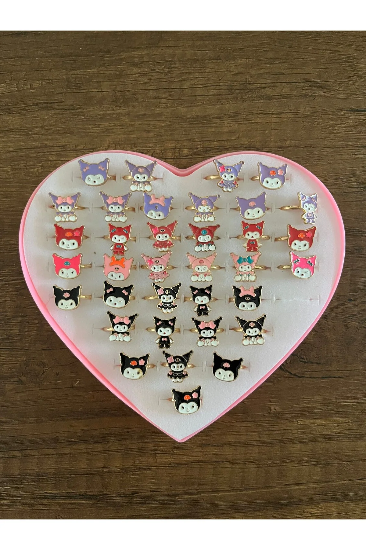 فیگور گزارش کارت هدیه تعطیلات حلقه دخترانه قابل تنظیم 3 تکه SANRIO KUROMI از ترکیه Beyaz Dükkan