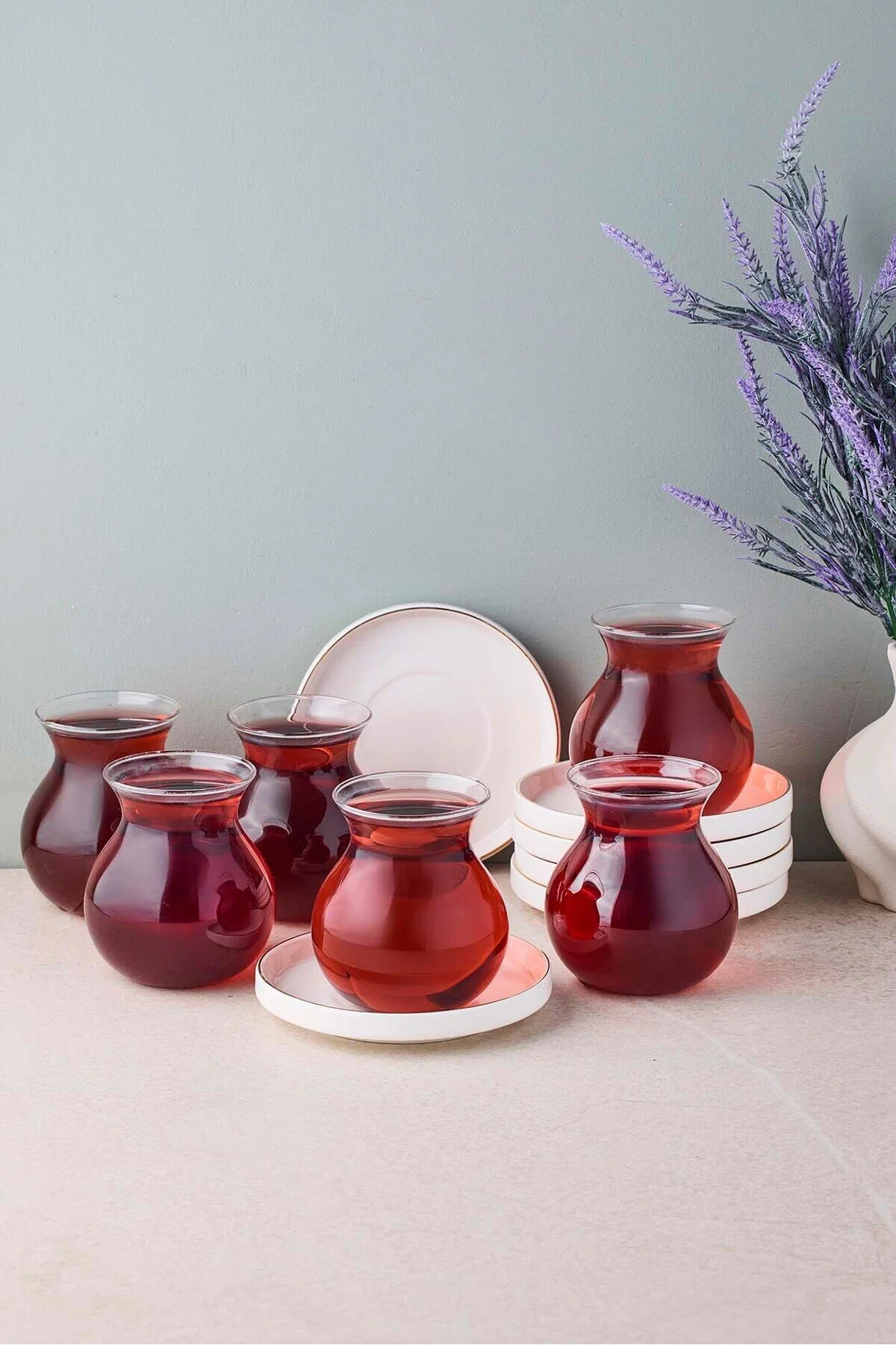 لیوان KANLICA طلای 12 قطعه 6 چای شیشه ای مجموعه 210 میلی لیتر Perotti